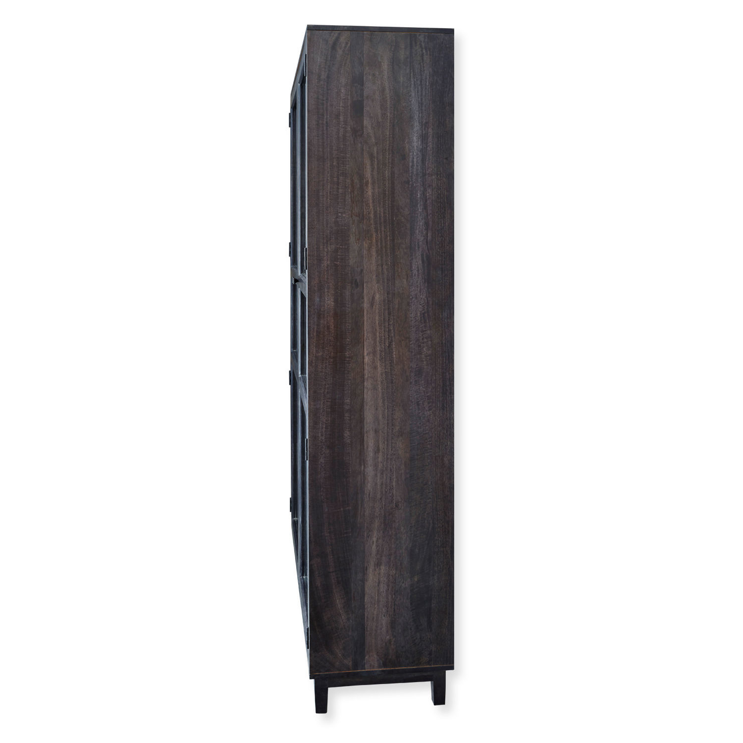 Hohe dunkle Holzvitrine mit Glastüren für Wohnzimmer oder Esszimmer