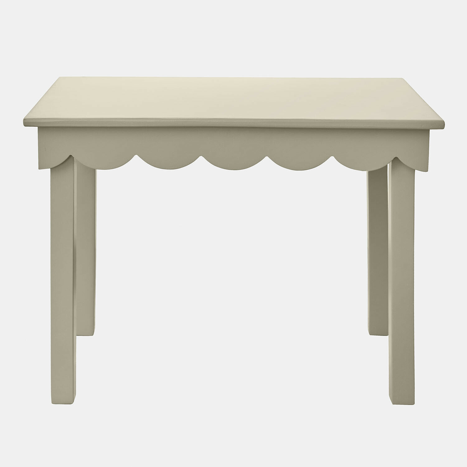 Grauer Kindertisch Poussinou aus Holz mit dekorativem wellenförmigem Rand, praktisches Möbelstück fürs Kinderzimmer