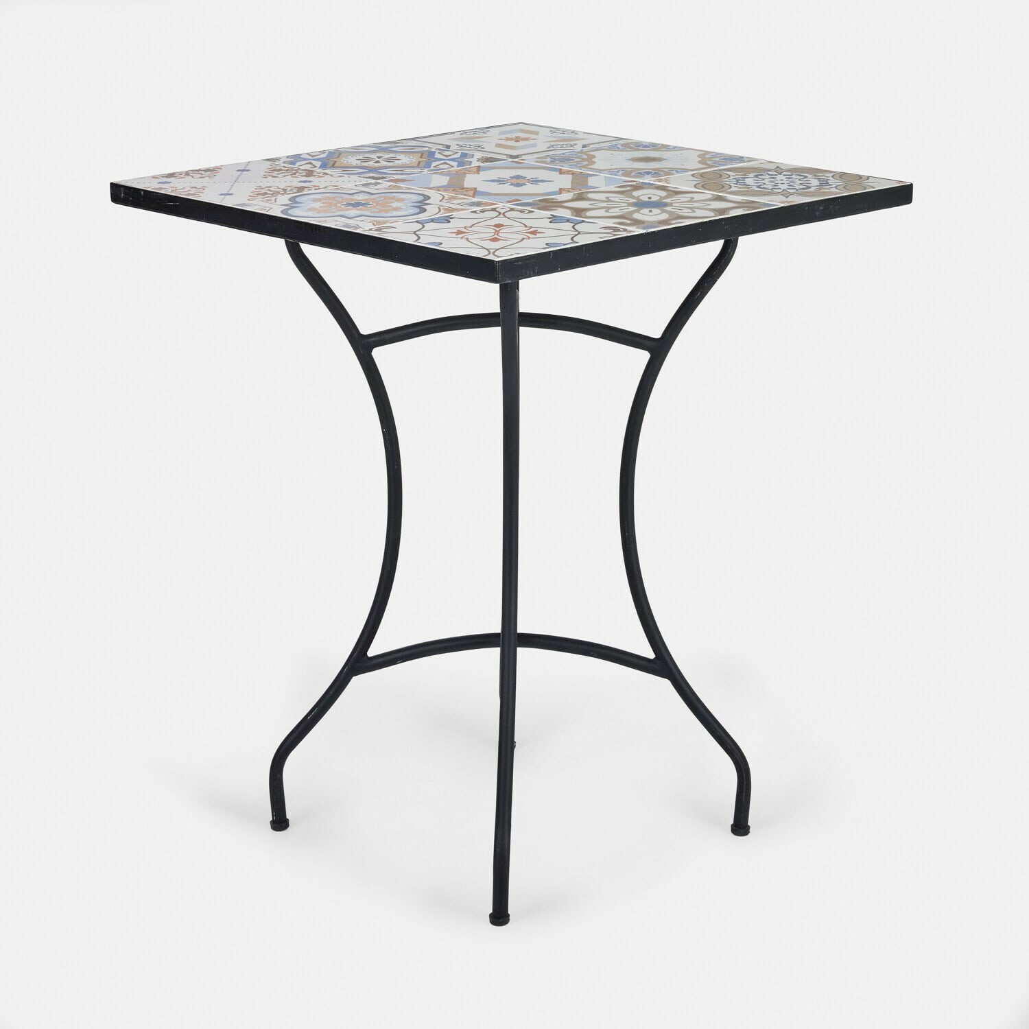 Tisch Céligny Quadratischer Tisch mit schwarzem Metallgestell und farbig gemusterter Keramikplatte