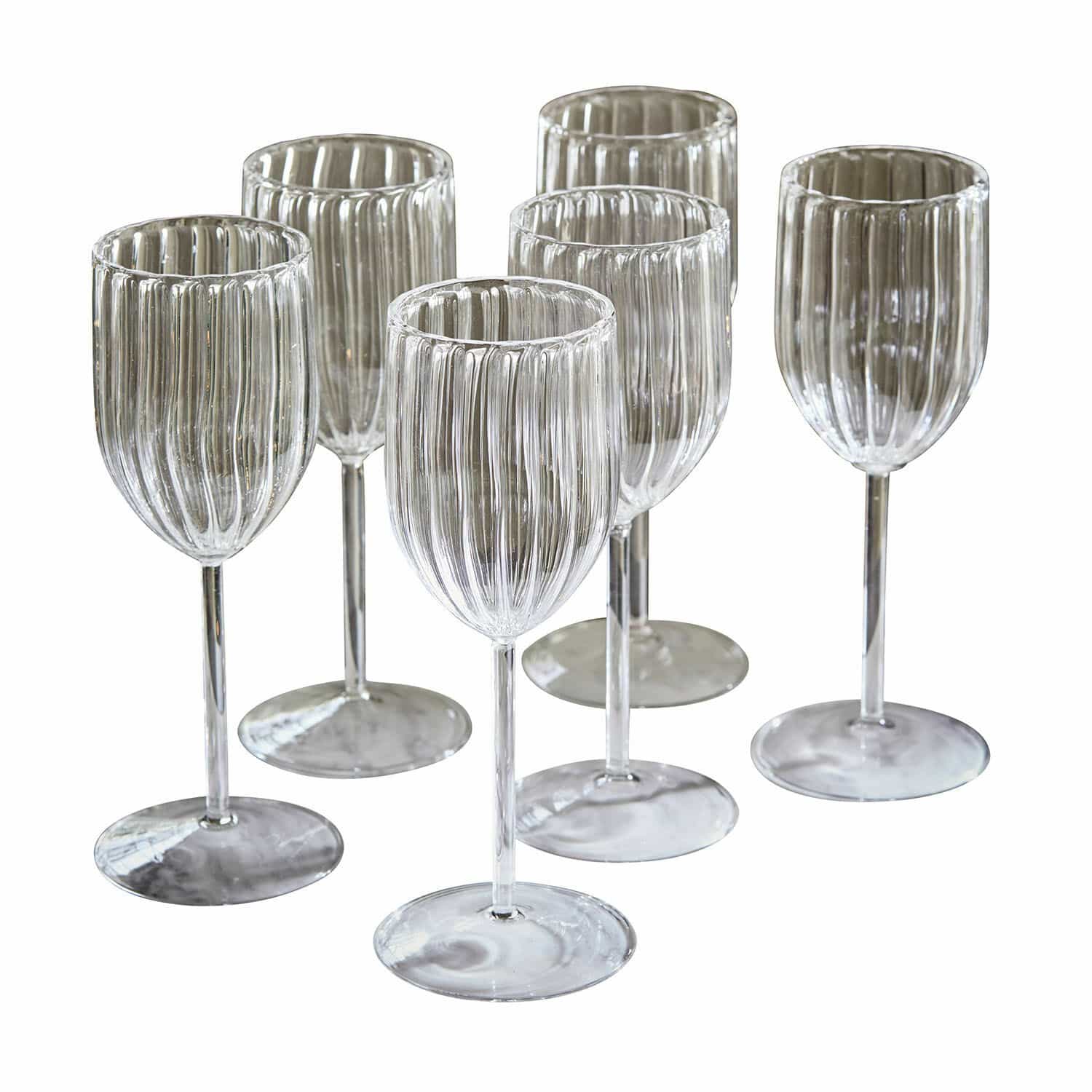 Glas 6er Set Bavella Set aus sechs transparenten Weingläsern aus geriffeltem Glas, elegantes Design für Zuhause
