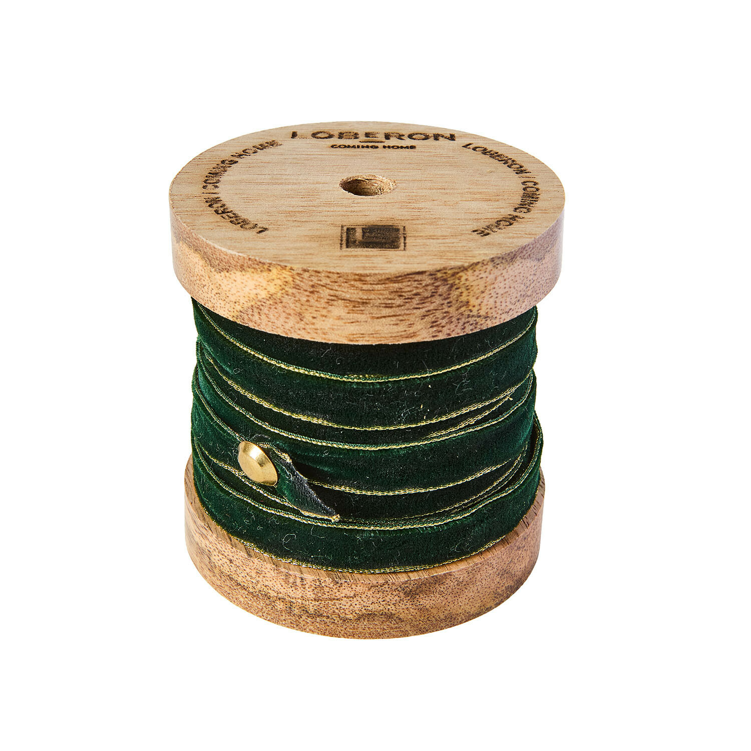 dunkelgrün/gold Dunkelgrünes Samtband Sorima mit goldener Kante auf Holzspule für Dekoration und Basteln