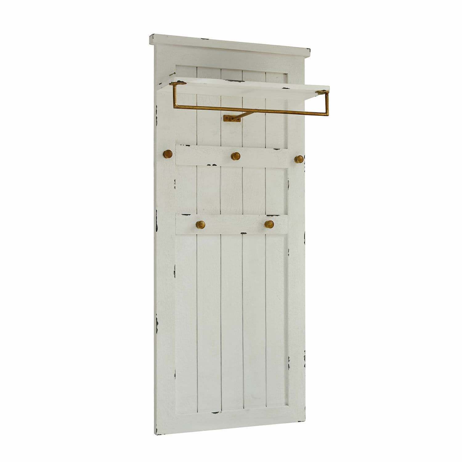Weißer Holz-Wandgarderobe mit Metallstange und Haken für den Flur