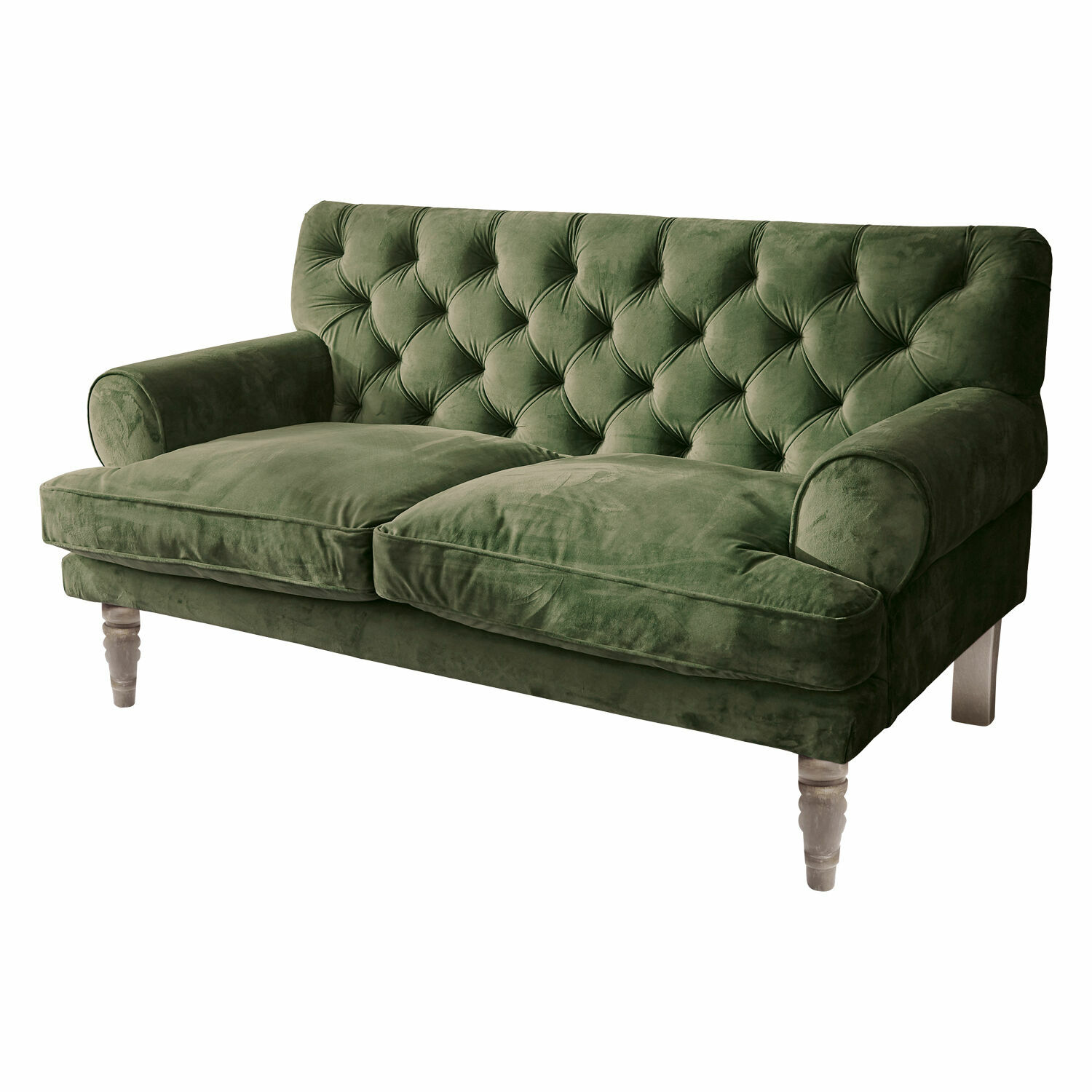 Sofa Carme Grünes Samtsofa mit gesteppter Rückenlehne und Holzbeinen für stilvolles Wohnzimmer