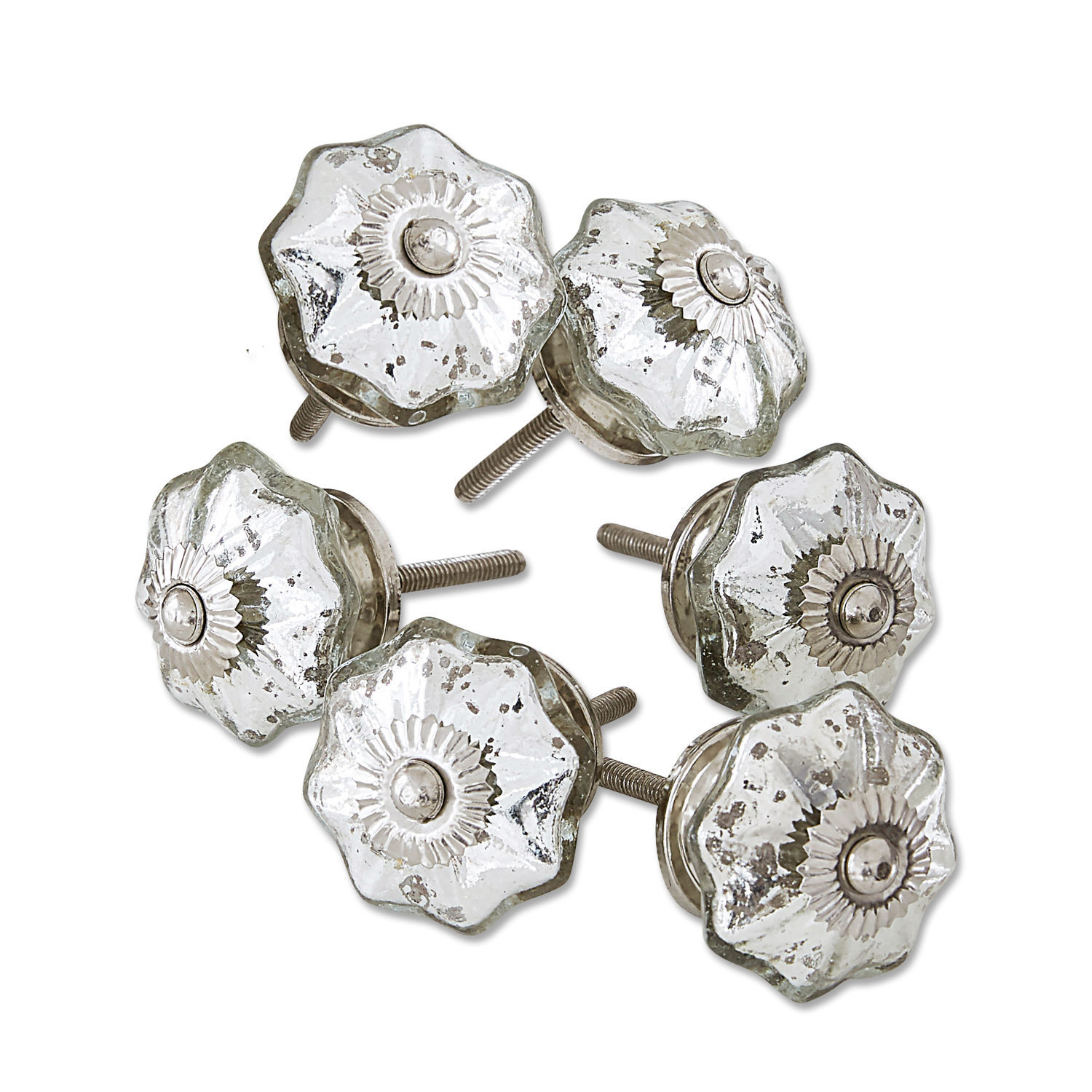 Kommodengriffe 6er Set Clairefontaine Set aus sechs silbernen Möbelknöpfen aus Glas mit Metallgewinde für Schubladen
