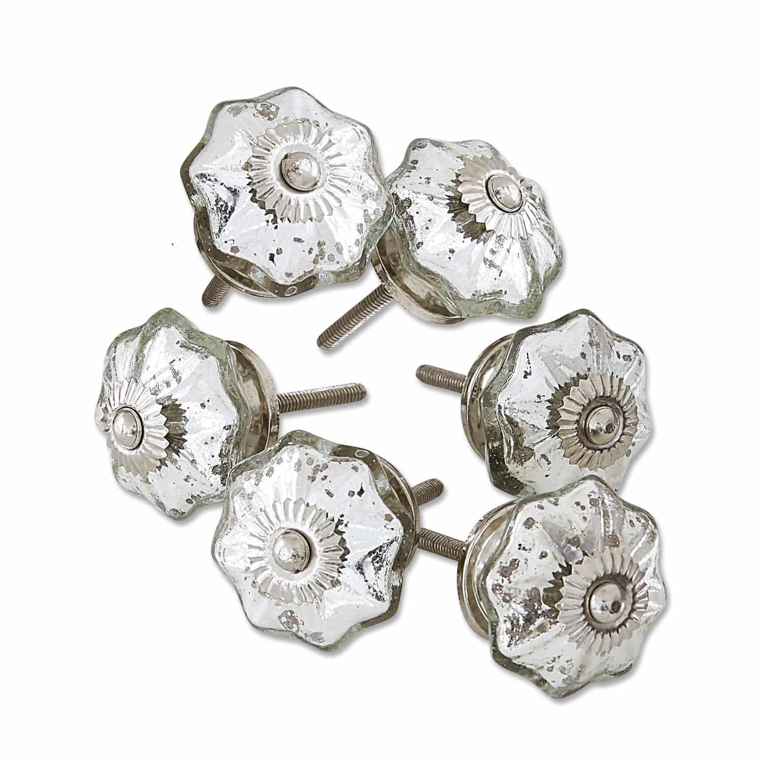 Kommodengriffe 6er Set Clairefontaine Set aus sechs silbernen Möbelknöpfen aus Glas mit Metallgewinde für Schubladen