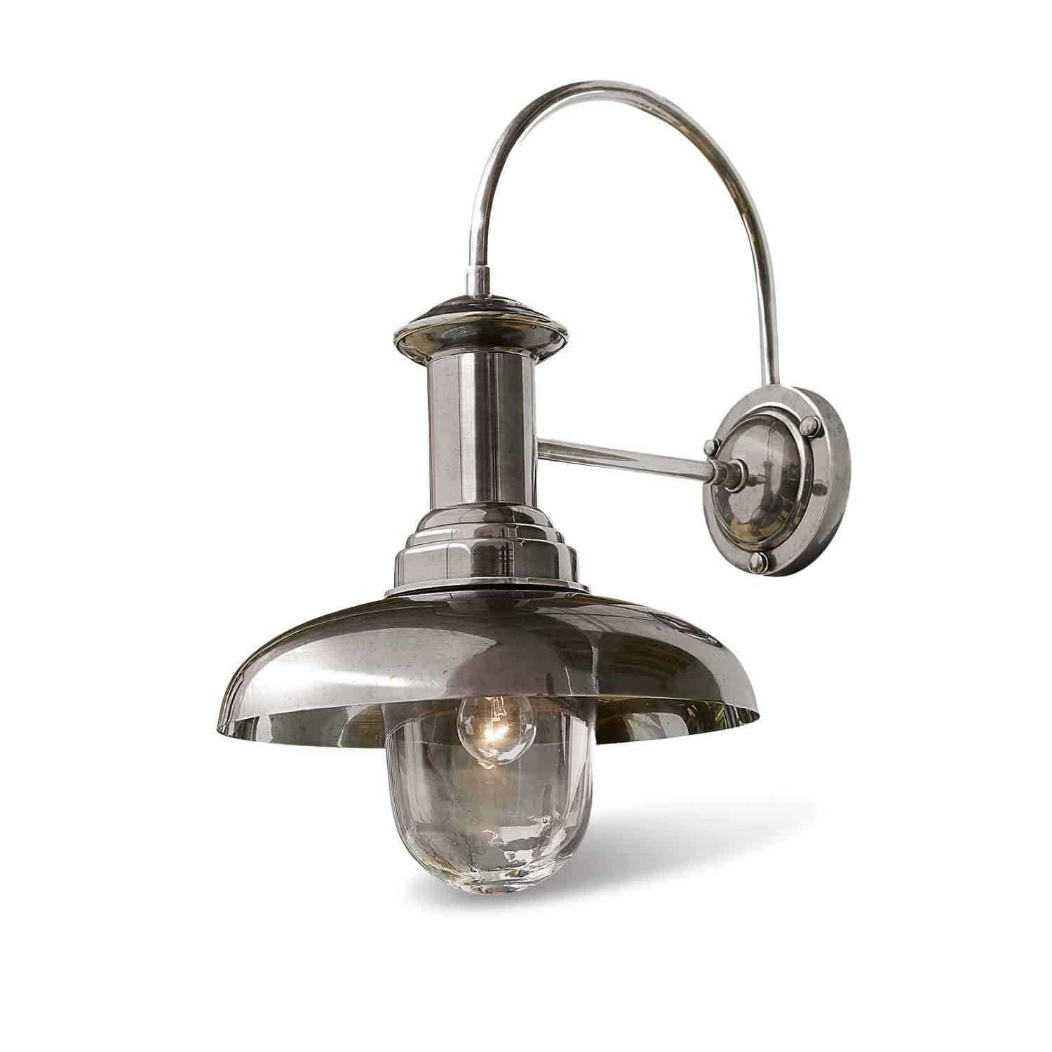 Wandlampe aus Metall in Silber mit klarem Glas und industriellem Design