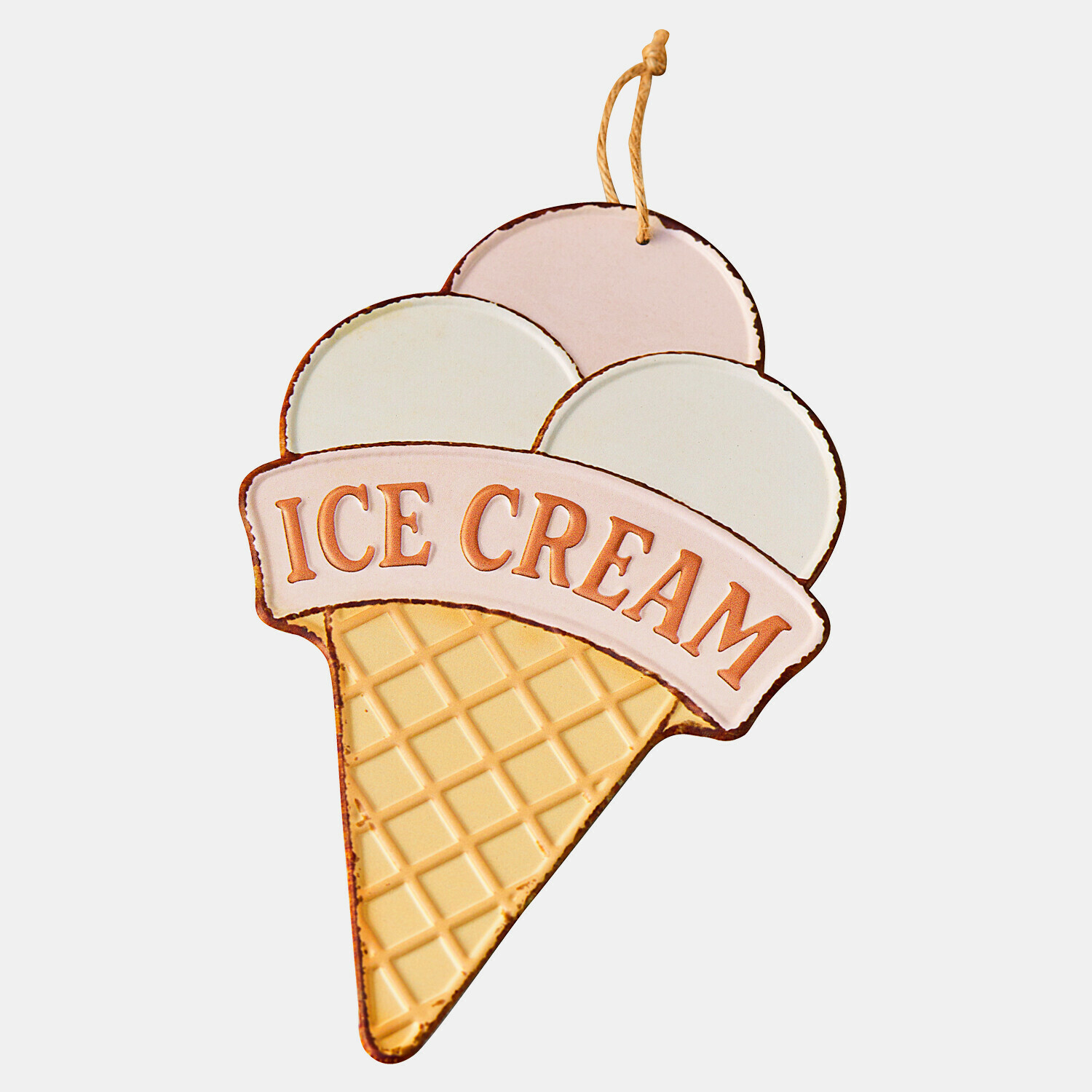 Metall-Dekoration in Form eines Eistüten in Pastellfarben mit Schriftzug ICE CREAM