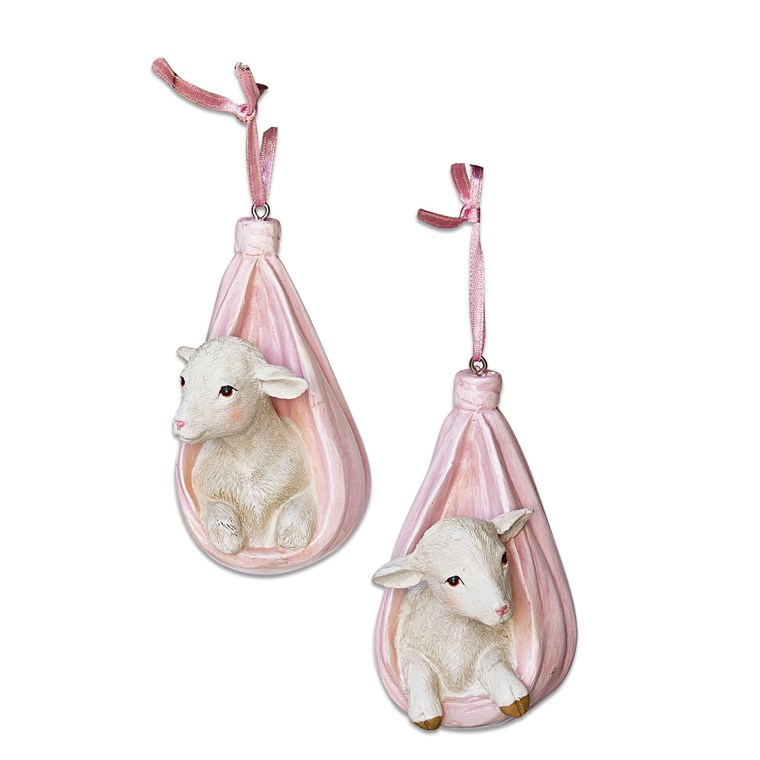 Dekorative Anhänger mit weißem Lamm in rosa Stoff, Weihnachtsdeko für Zuhause