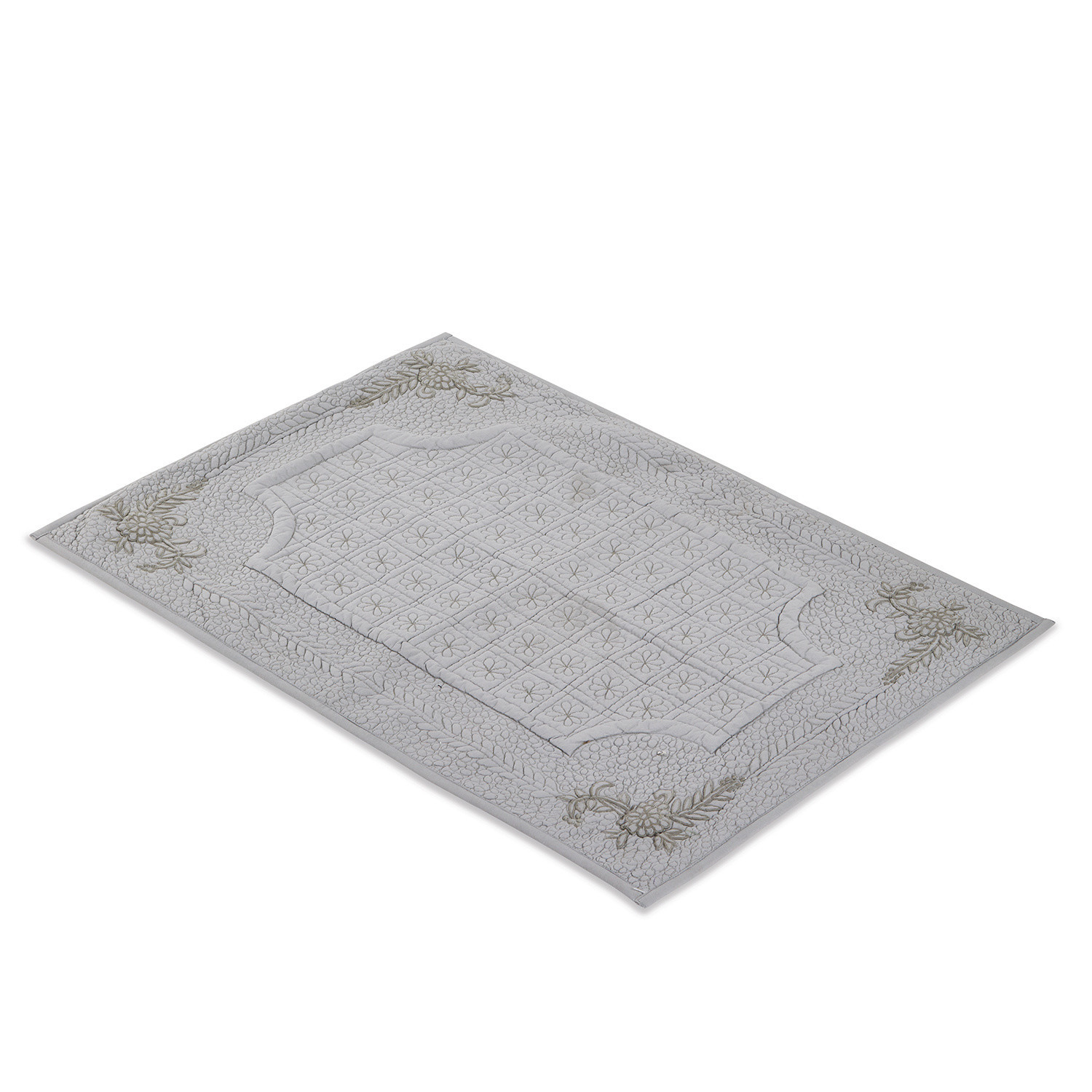 Grau gesteppte Tagesdecke mit floralem Muster und dekorativem Rand für Schlafzimmer