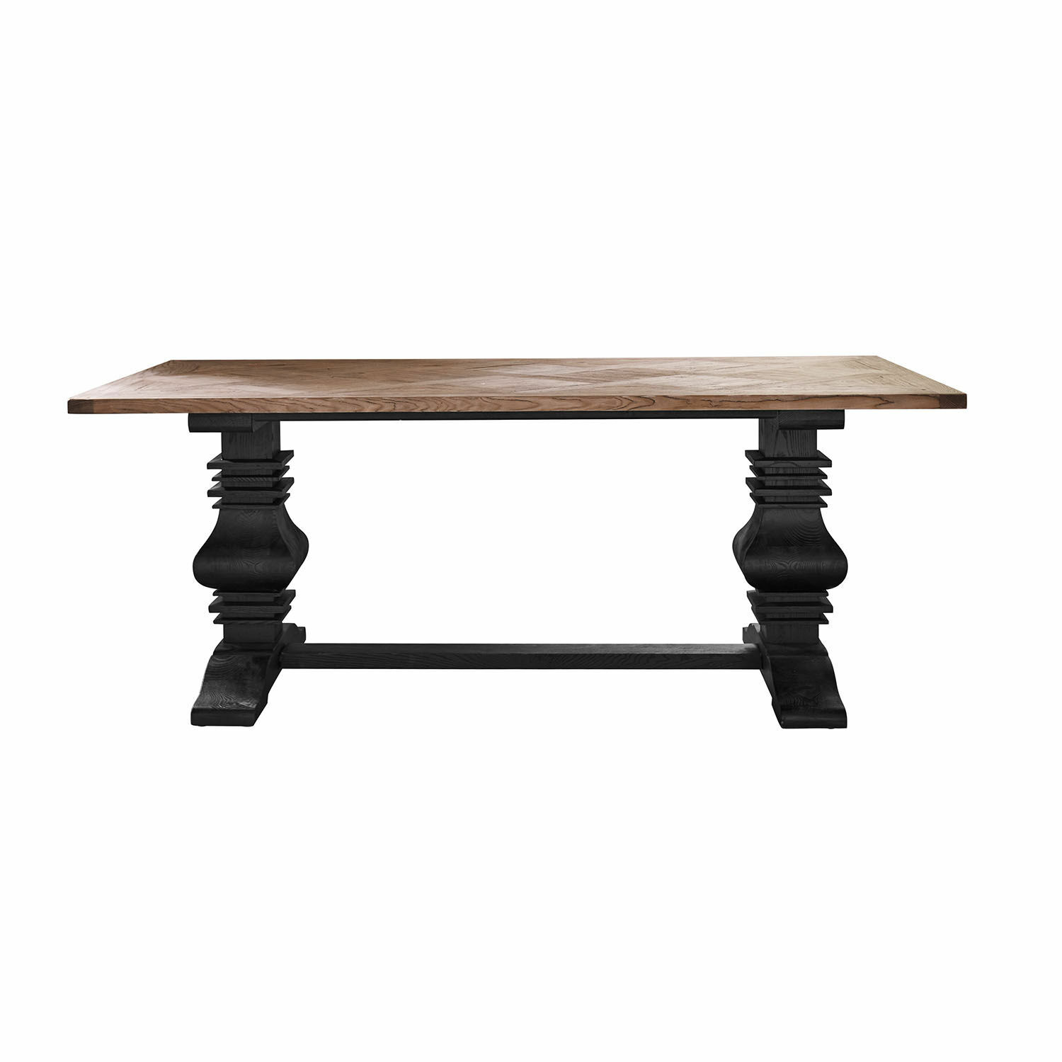 braun/antikschwarz Tisch Quillancourt aus braunem Holz mit antik-schwarzem Gestell, stabiler Esszimmertisch