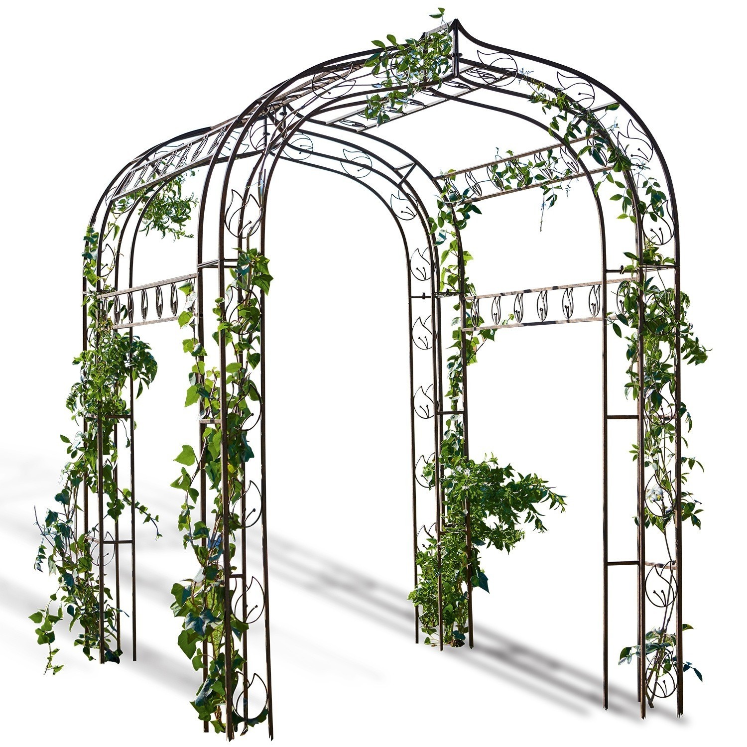 Metall-Gartenlaube mit dekorativen Blättern und Kletterpflanzen für Gartendekoration