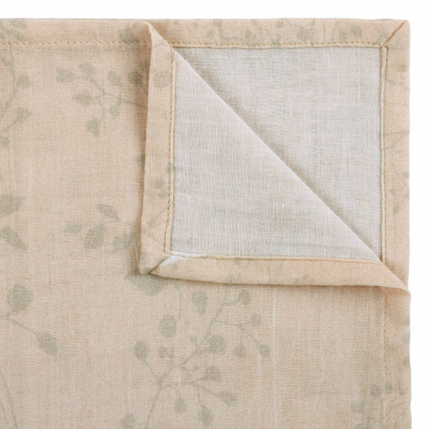 Leinen-Tischdecke in Beige mit zartem Pflanzenmuster, ideal für natürliche Tischdekoration