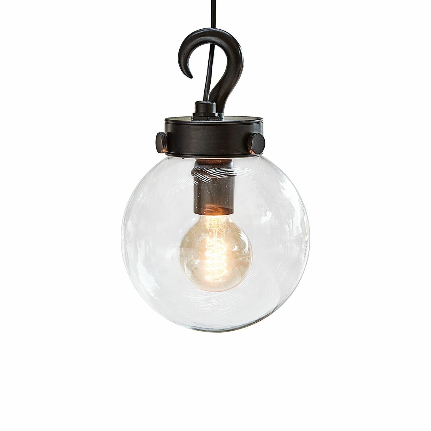 Schwarze Gartenlampe Marey mit klarem Glas und sichtbarer LED-Glühbirne