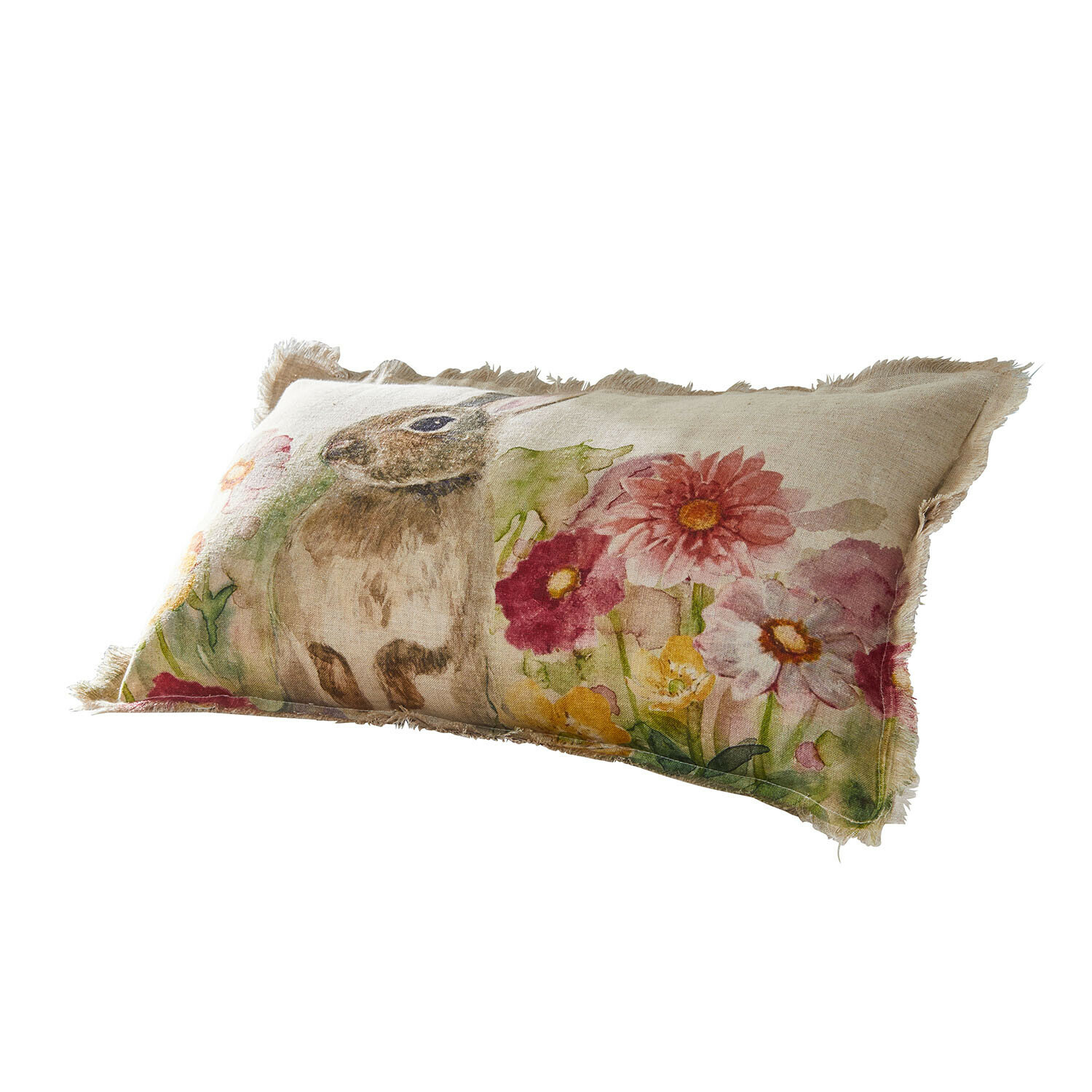 Kissenhülle Parélys Rechteckiges Leinenkissen mit Hasen- und Blumenmotiv in Pastellfarben für Wohnraumdekoration