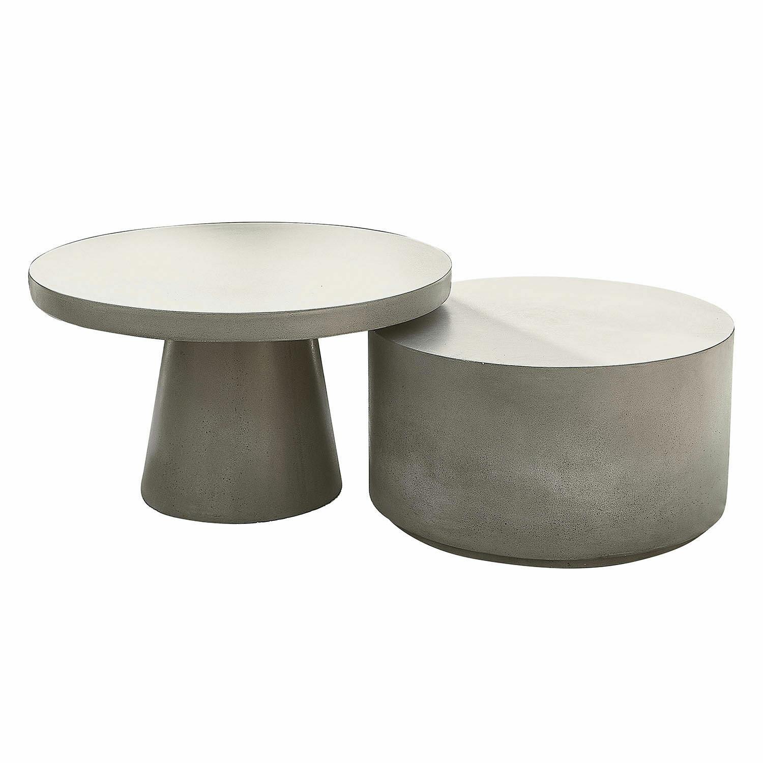 Couchtisch 2er Set Divertente Set aus zwei runden Couchtischen aus grauem Beton für modernes Wohnzimmer
