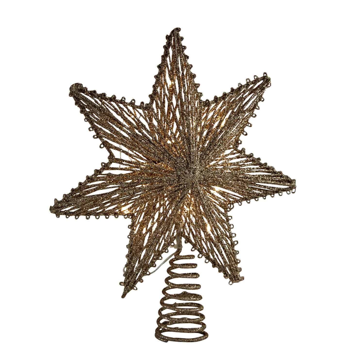 Goldener Weihnachtsbaumspitzen-Stern aus Metall mit LED-Beleuchtung, festliche Baumdeko