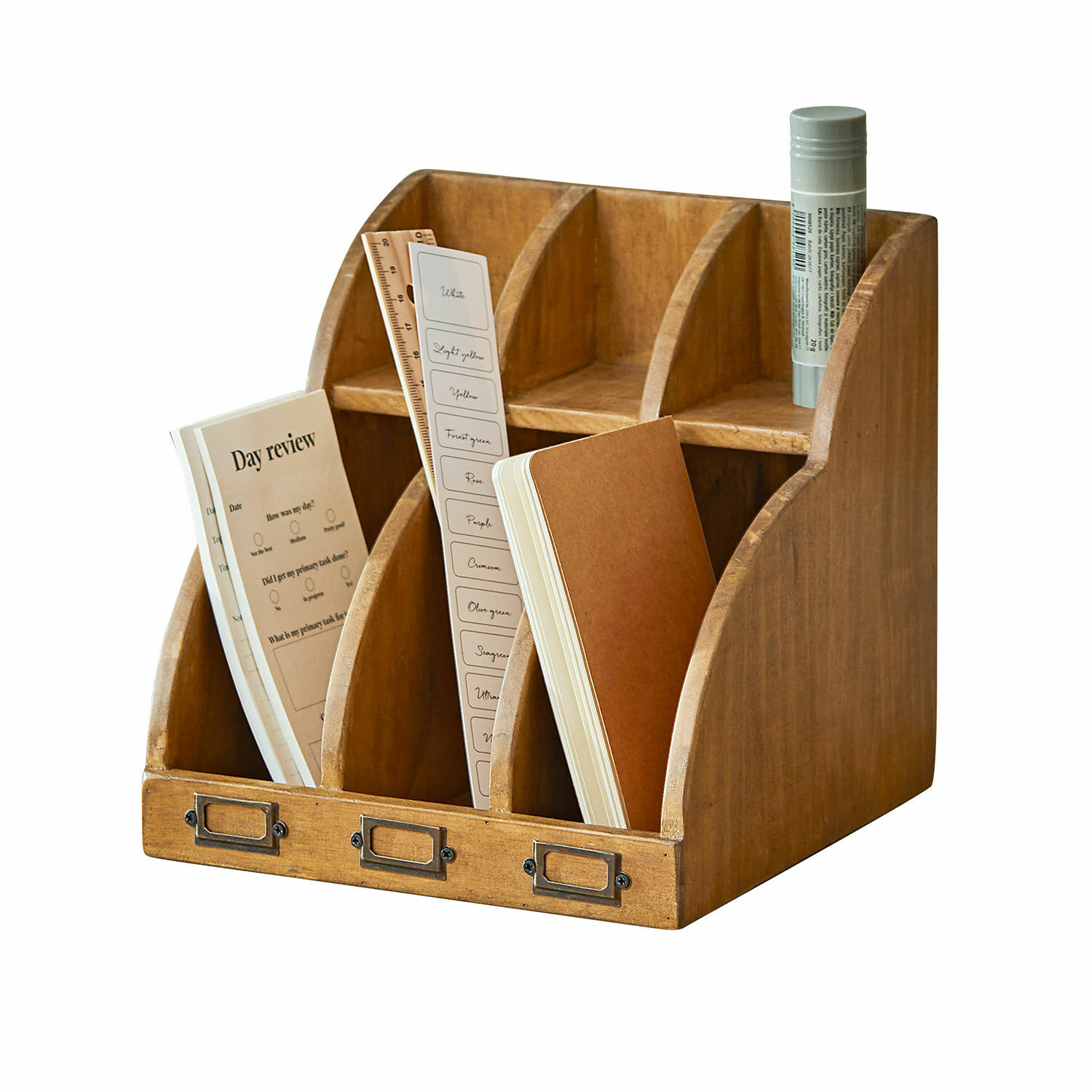 Organizer Vetralla Dreifach-Holz-Organizer in Naturfarbe zur Aufbewahrung von Dokumenten und Bürobedarf