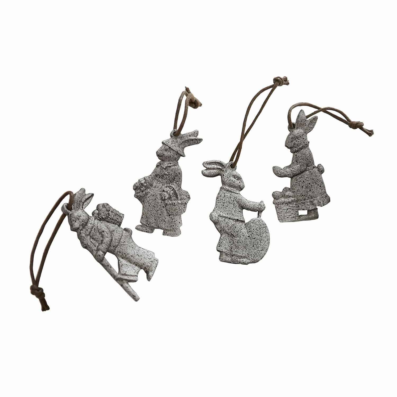 Anhänger 4er Set Pierre Set aus vier grauen Hasenanhängern aus Material mit Schnur für Osterdekoration