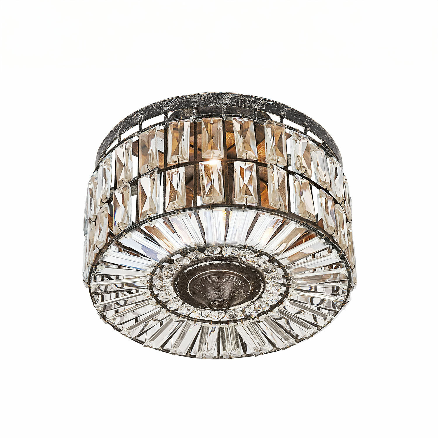 Deckenlampe Hutton Runder Deckenleuchter aus schwarzem Metall und transparenten Kristallen, dekorative Lampe