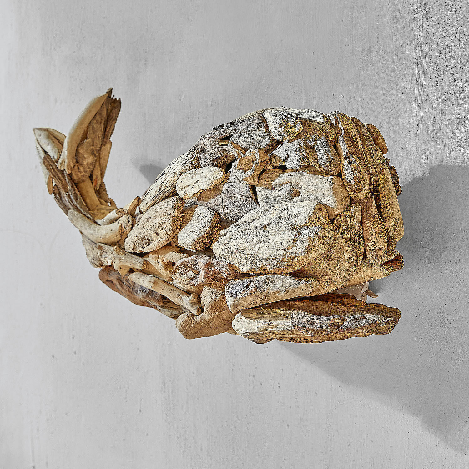 Wanddekoration Fisch aus Treibholz in natürlichen Beige- und Brauntönen für maritimes Flair