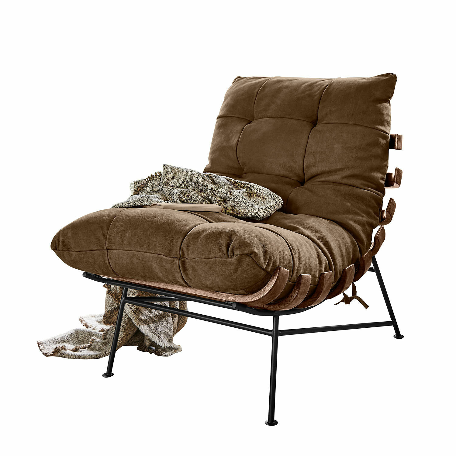 Sessel Horraine Brauner Sessel mit weicher Polsterung und Metallgestell, ideal für modernes Wohnzimmer