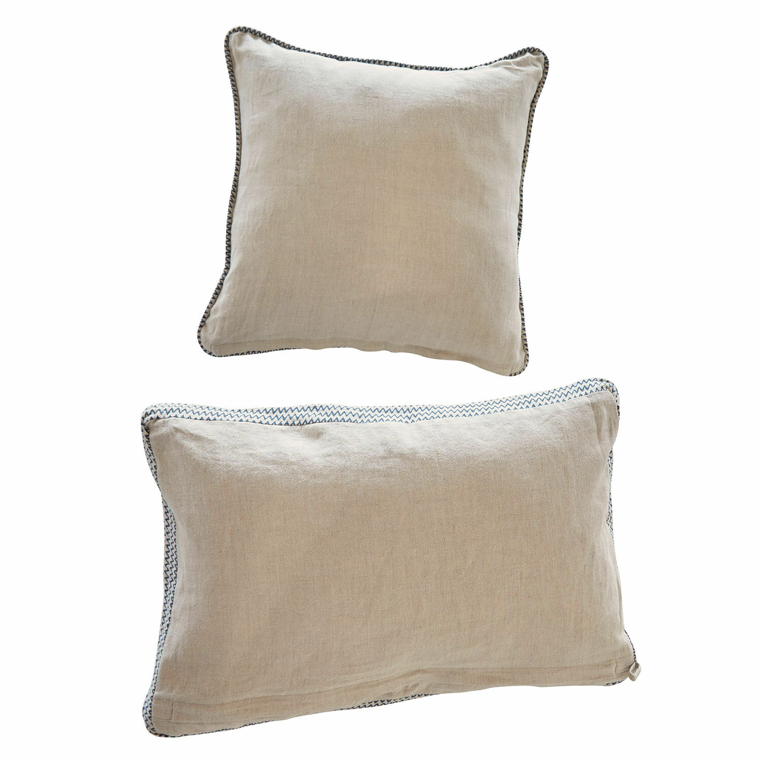 Beige Leinenkissenhülle mit blauer Naht, dekorativ und weich für Wohnzimmerkissen