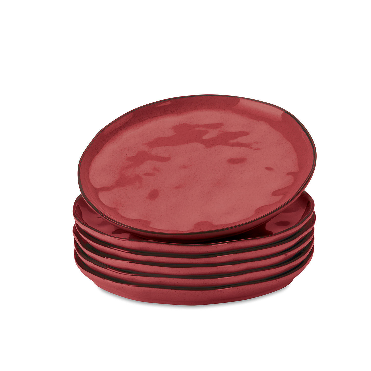 Dessertteller 6er Set Biarré Set aus roten Keramiktellern mit unregelmäßiger Form für modernes Esszimmer
