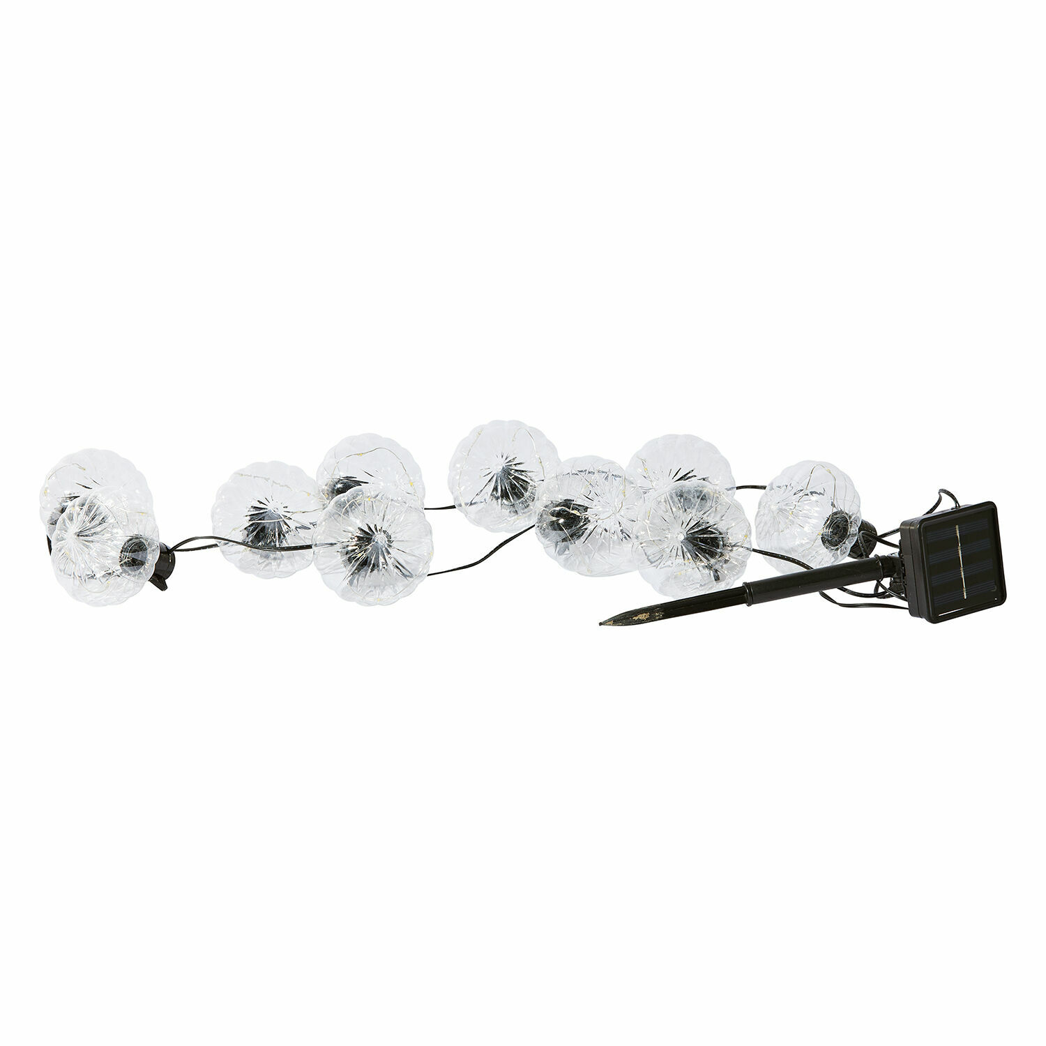 Solar-Lichterkette Lunda Sul Solar-Lichterkette mit 10 transparenten Lampions, schwarzem Kabel und Solarpanel für Garten