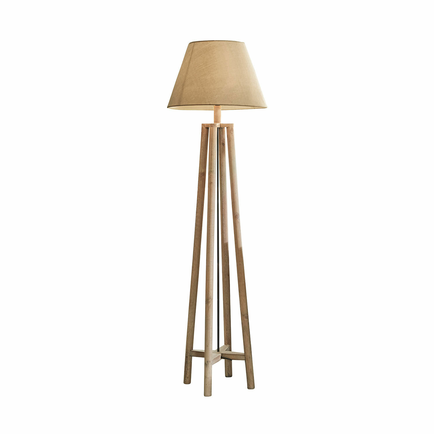 Stehlampe Edgewood Stehlampe aus Holz mit beigem Lampenschirm, natürlicher Stil für gemütliches Wohnzimmer