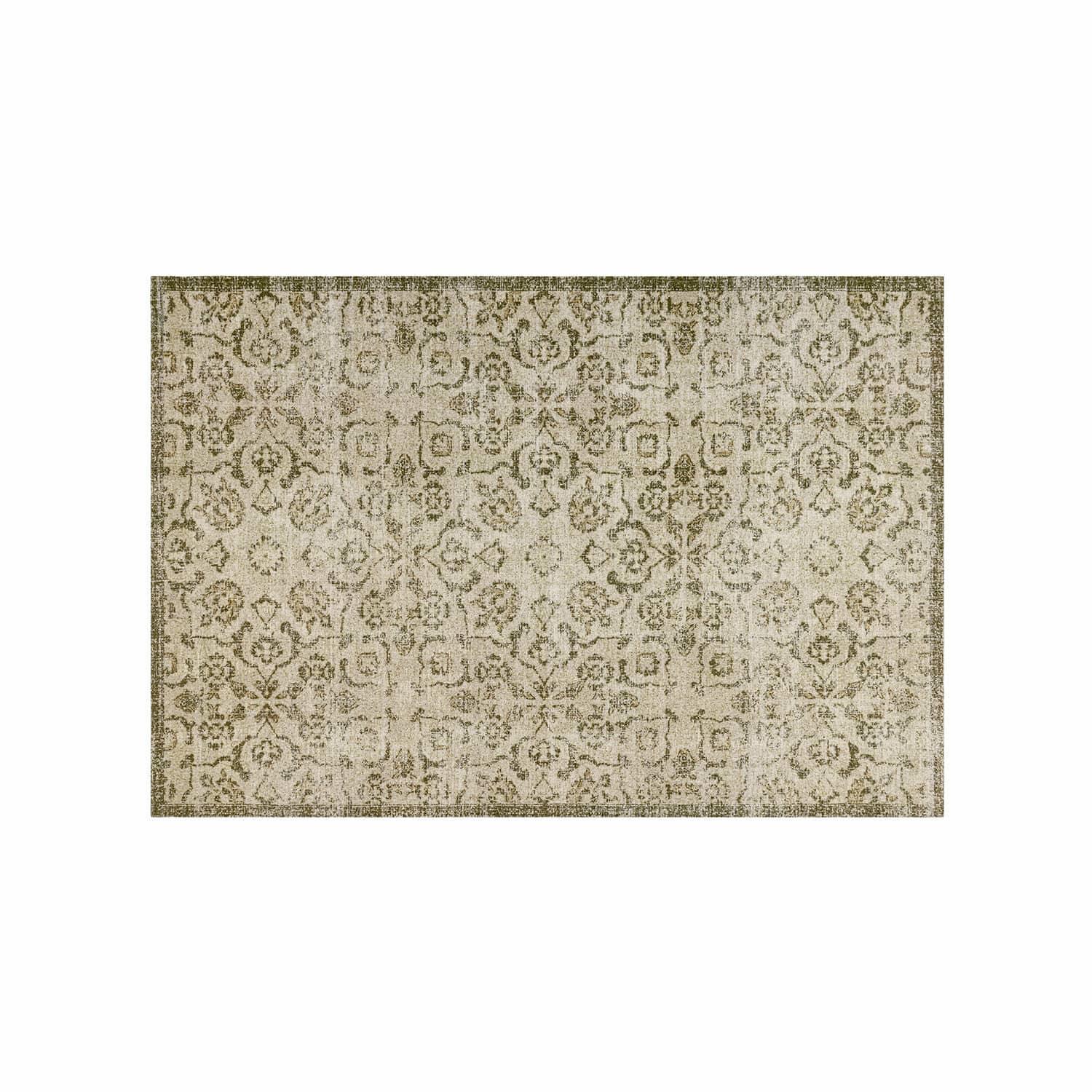 Teppich Calperino Vintage Teppich mit beigem und grünem Muster, stilvolle Wohnzimmerdekoration