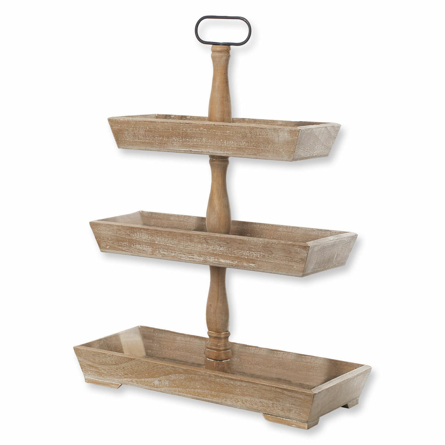 Dreistöckige braune Holz-Etagere Editha zum Aufbewahren und Dekorieren im Landhausstil