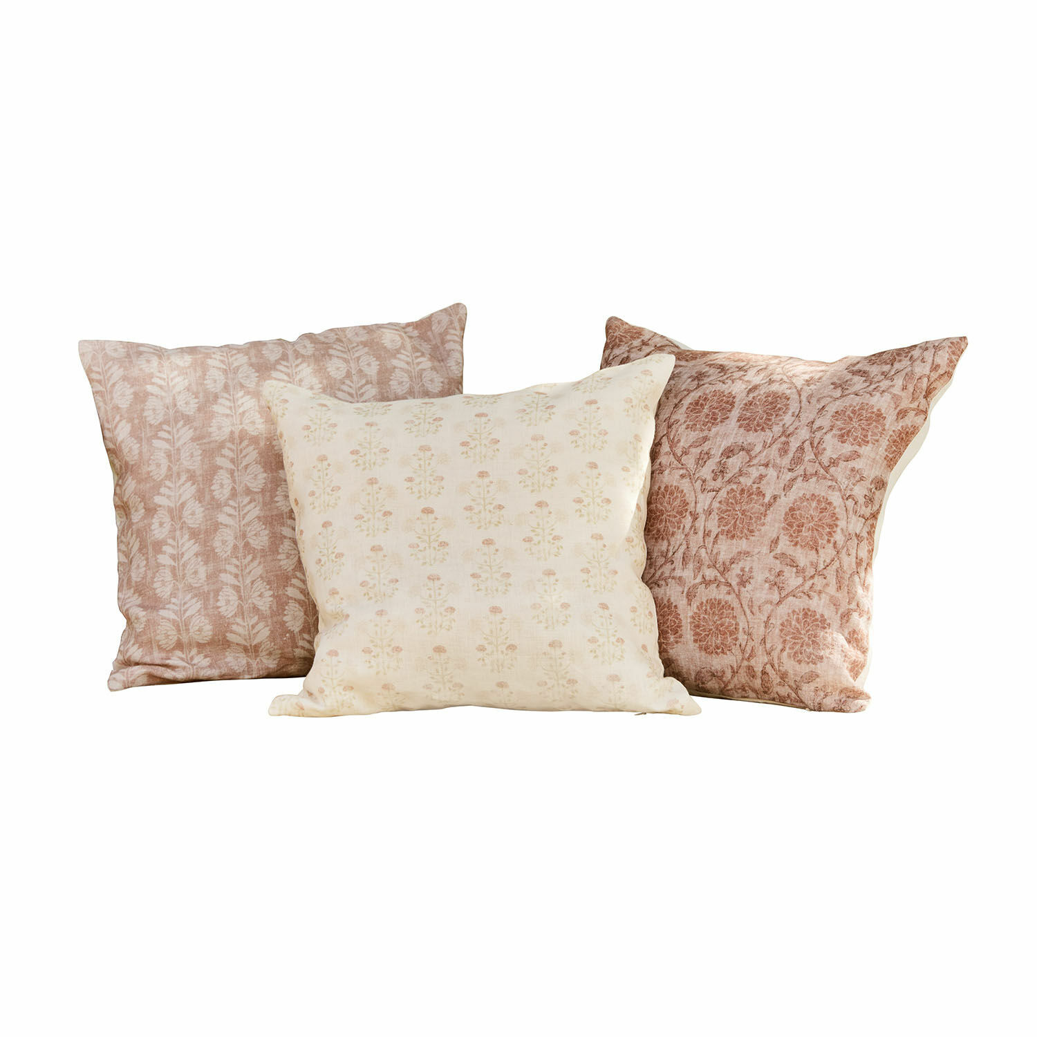 Kissenhülle 3er Set Tarouja Set aus drei dekorativen Baumwollkissen in Beige und Braun mit Blumenmuster für Wohnzimmer