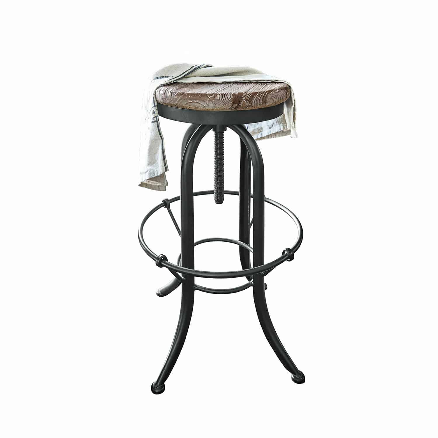 Hocker Cambria Industrieller Barhocker mit schwarzem Metallgestell und Holzsitz mit Stoffdecke