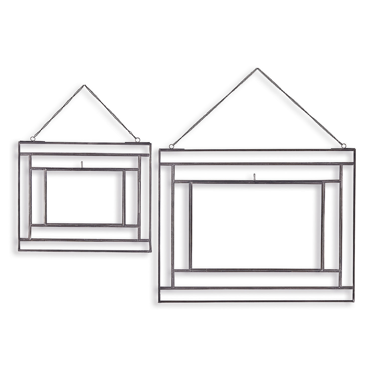 Set aus zwei schwarzen Metall-Bilderrahmen mit Ketten zum Aufhängen, modernes Design