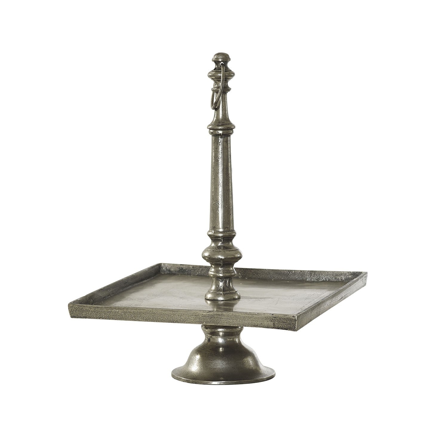 Etagere Maxine Silberne Metall-Etagere mit Fuß und Griff, dekorative Servier- und Präsentationsplatte