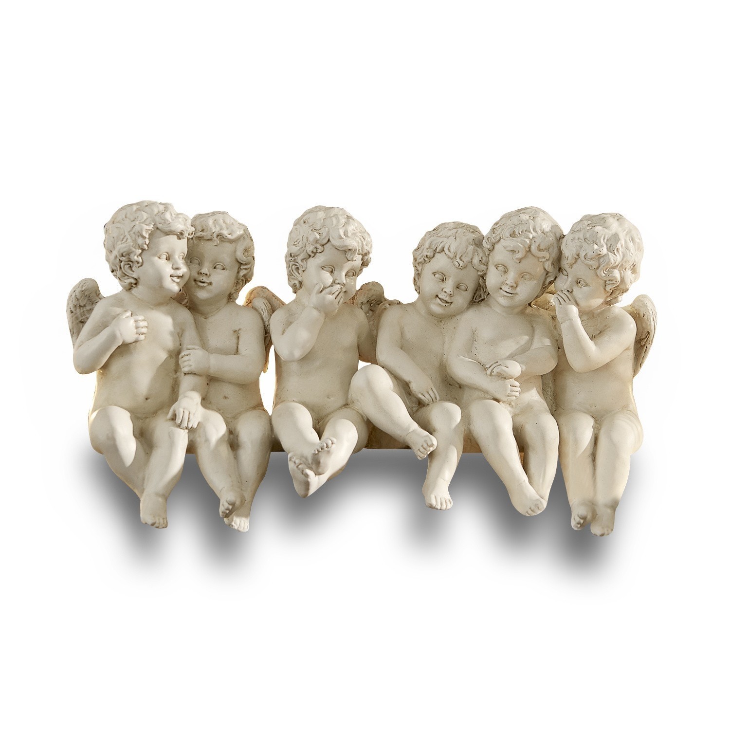 Engel Léon Dekorative Figurengruppe aus beiger Resin mit sechs Engeln, Innen- und Gartendekor