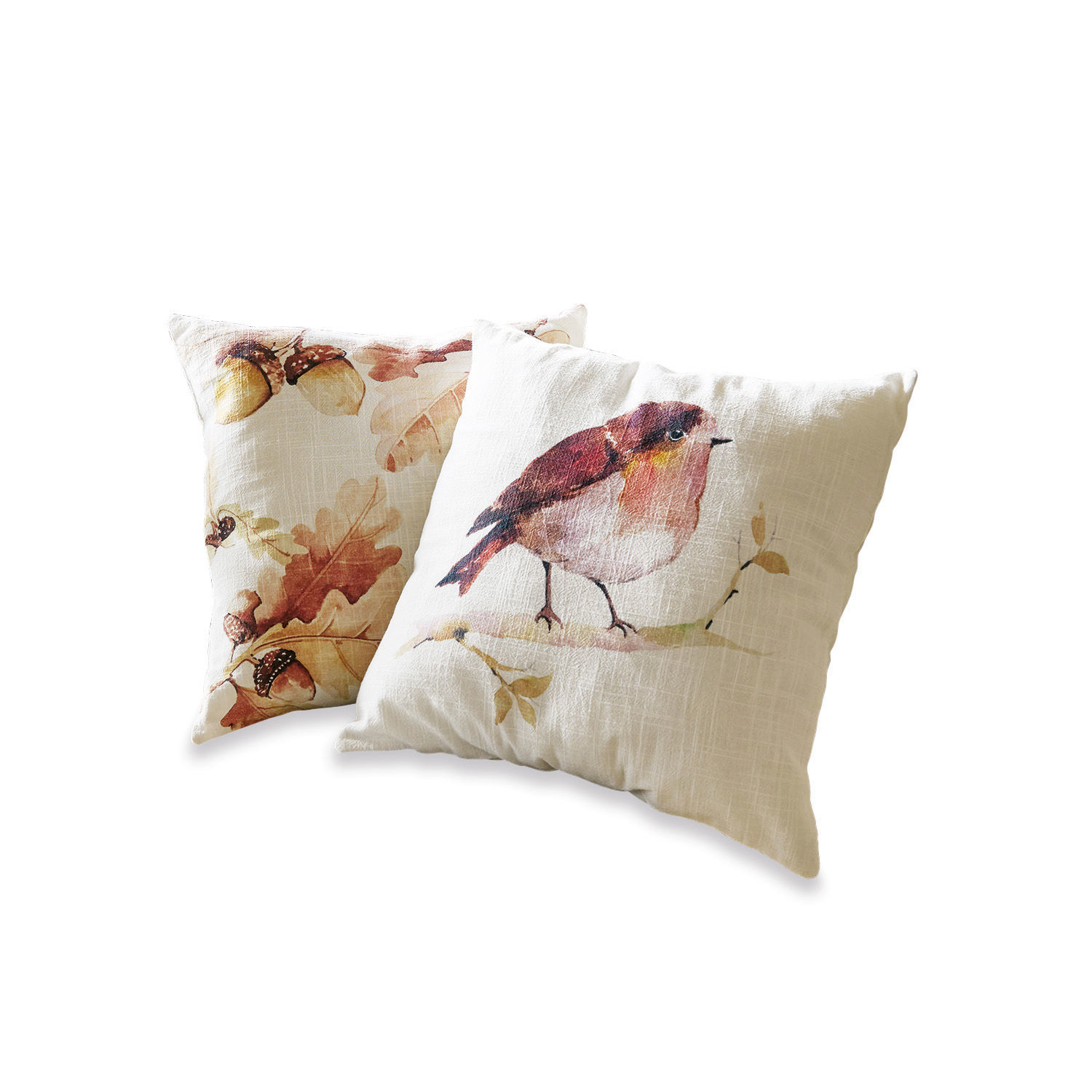 Kissenhülle 2er Set Lovece Set aus zwei dekorativen Baumwollkissen in Creme mit Vogel- und Blattmotiv für Wohnzimmer