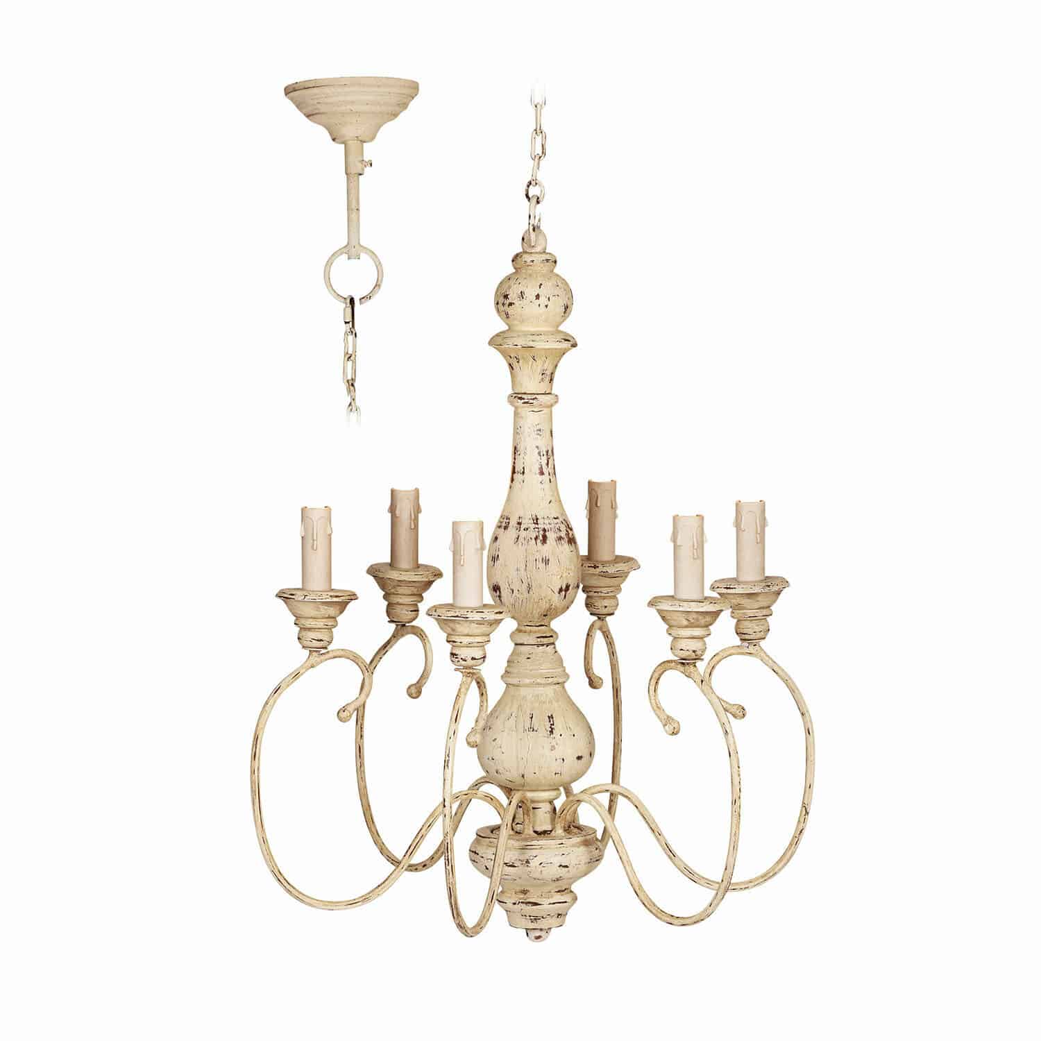 Hängelampe Greenwich Vintage Metall-Kronleuchter in Creme mit sechs Kerzenhaltern, dekoratives Beleuchtungselement für Innenräume.