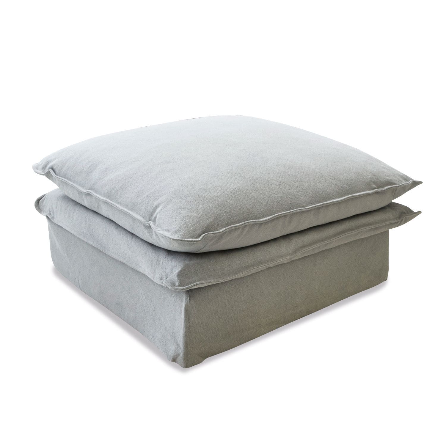 Grauer Hocker Curdis aus weichem Material, bequeme Sitzgelegenheit für Wohnzimmer