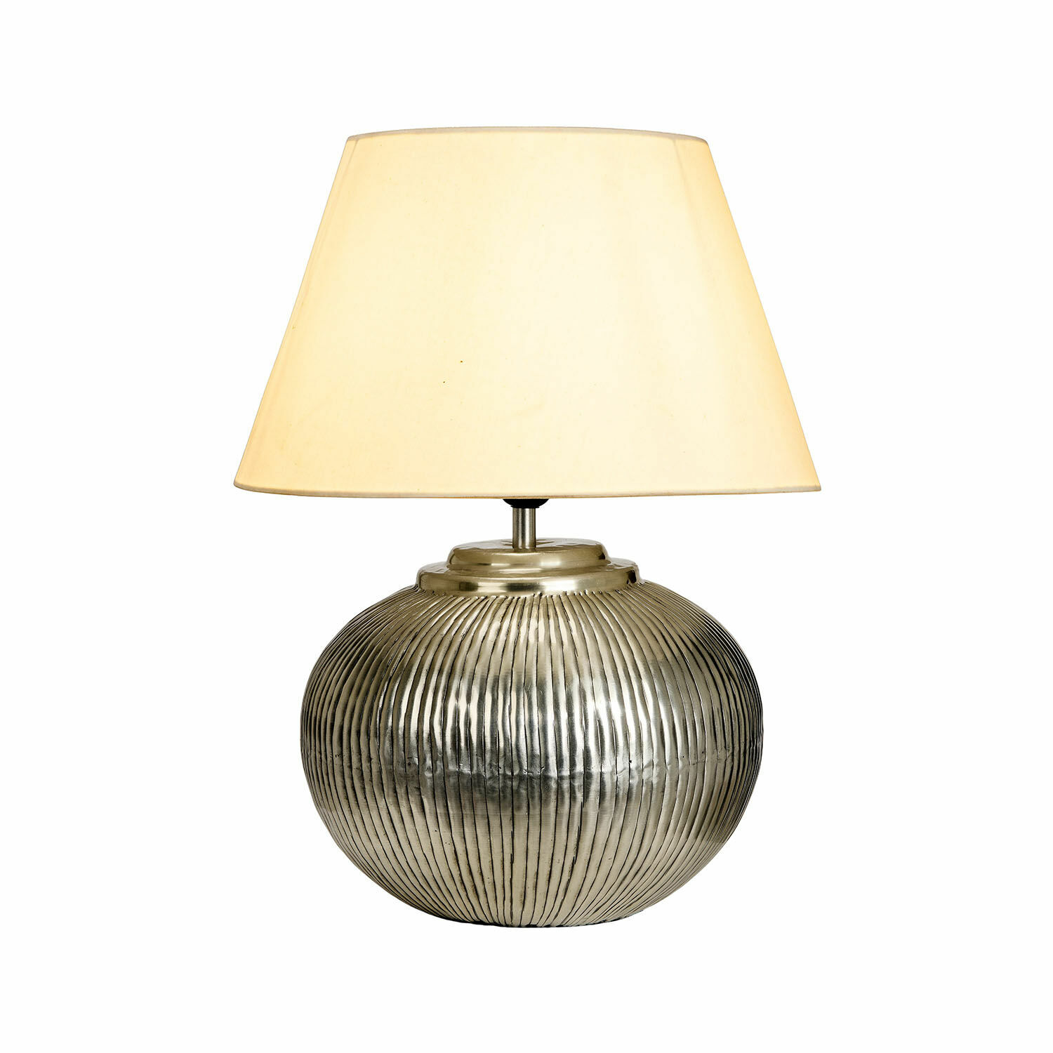 Tischlampe Rosélune Tischlampe mit geriffelter Metallbasis in Silber und cremefarbenem Lampenschirm, Wohnraumbeleuchtung