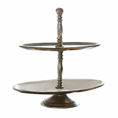 Zweistöckige Metall-Etagere in dunklem Braun zum stilvollen Servieren von Snacks und Desserts