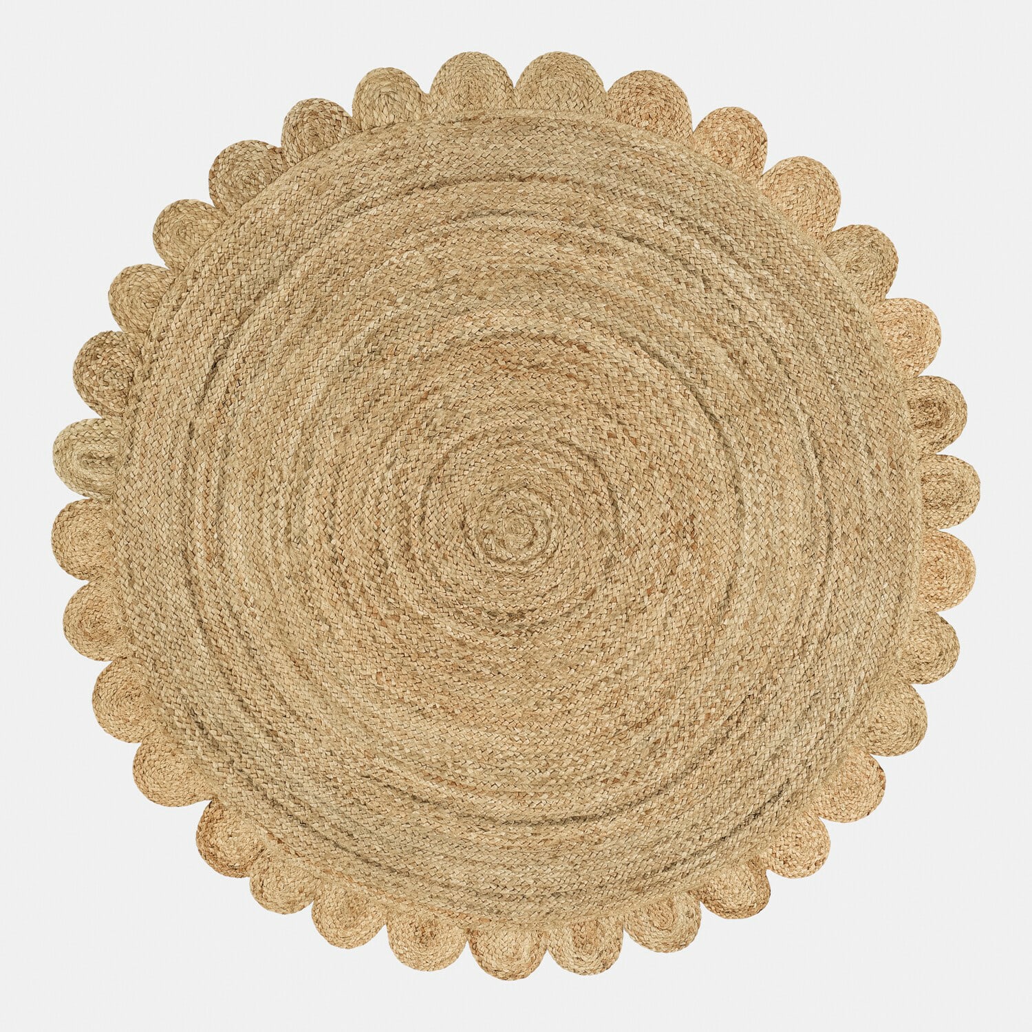 Teppich Ferce Runder Teppich aus Jute in Naturfarbe mit dekorativem gewelltem Rand, langlebig und schön