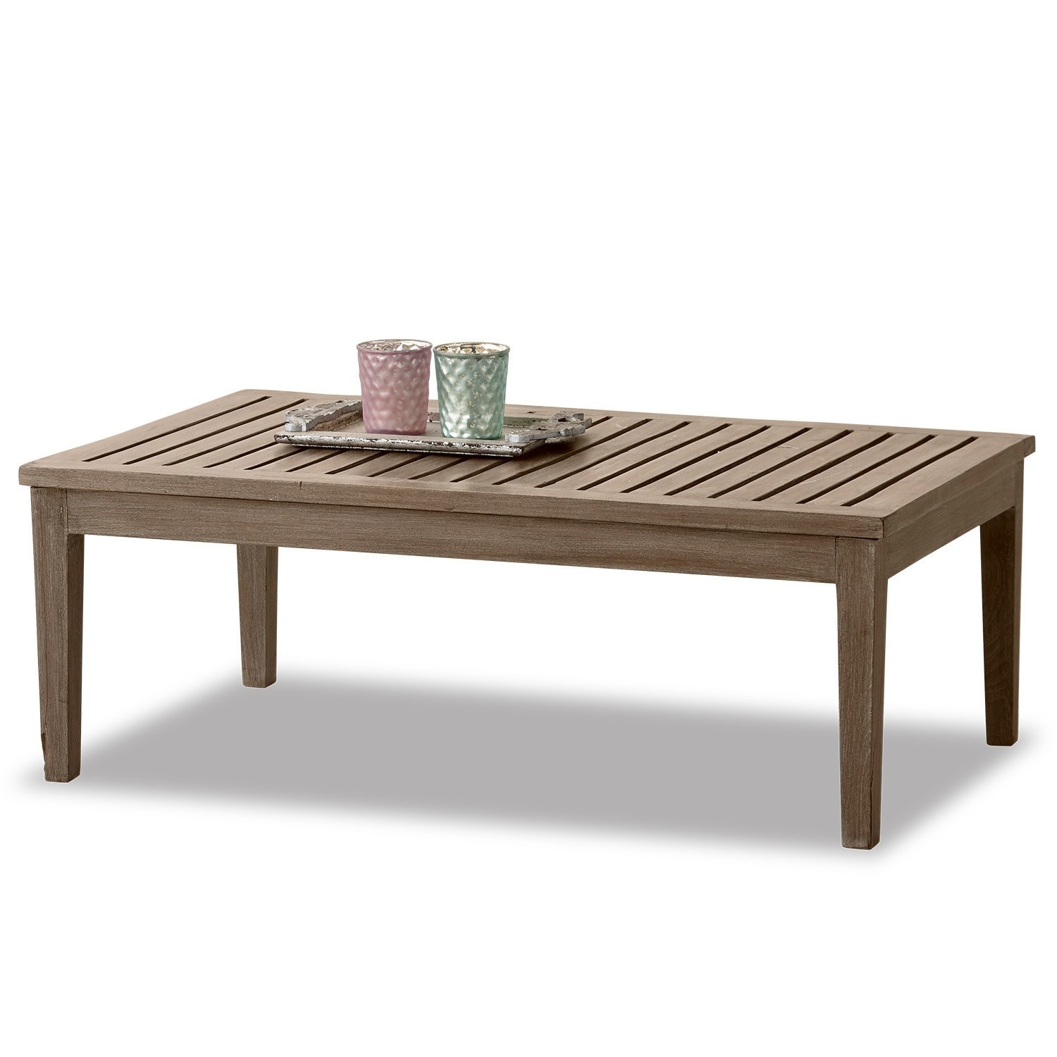 Holz-Couchtisch in natürlicher Farbe mit dekorativem Tablett und Kerzen, Wohnzimmermöbel