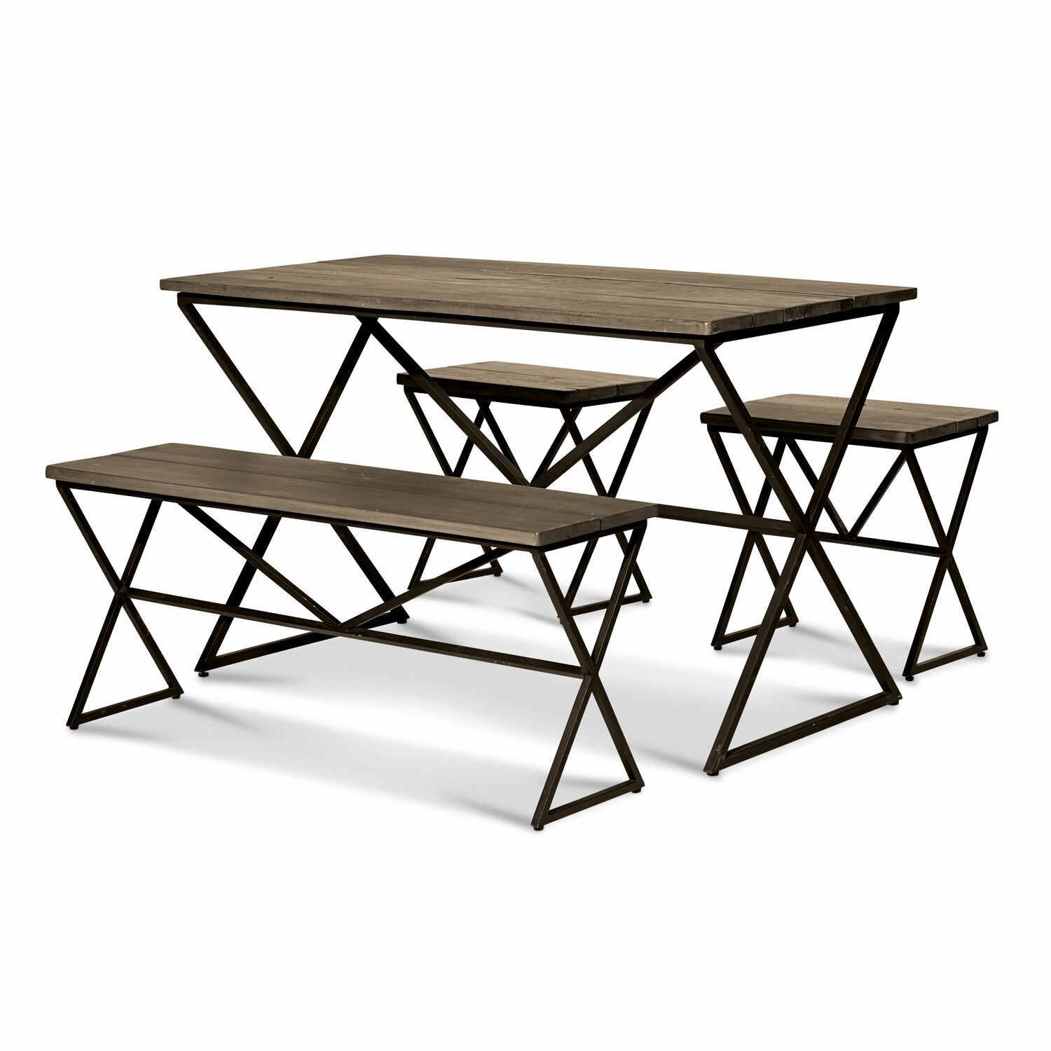 Esszimmermöbel-Set aus braunem Holz und schwarzem Metall mit modernem Design