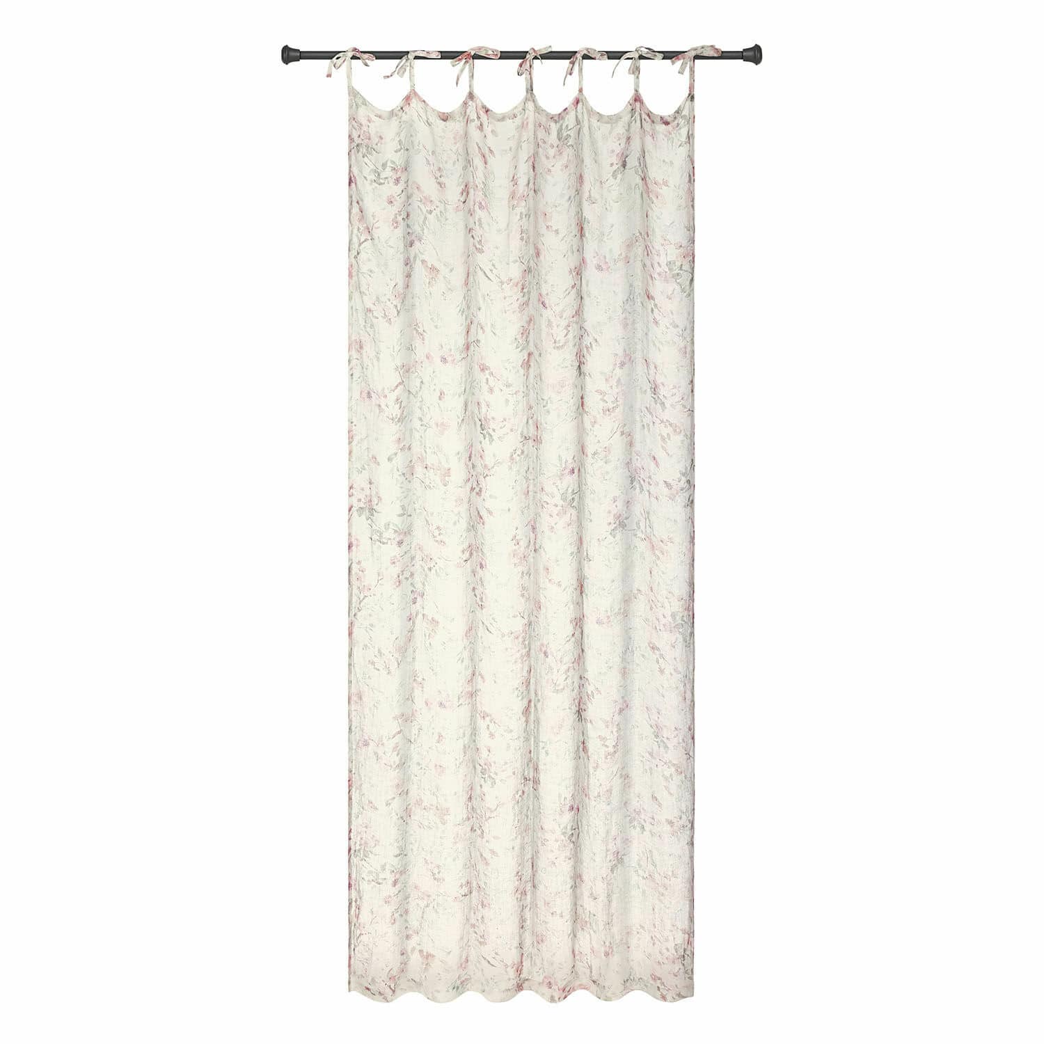 Gardine Dulciette Leichter Baumwollvorhang in Creme mit zartem rosa Blumenmuster für stilvolle Fensterdekoration