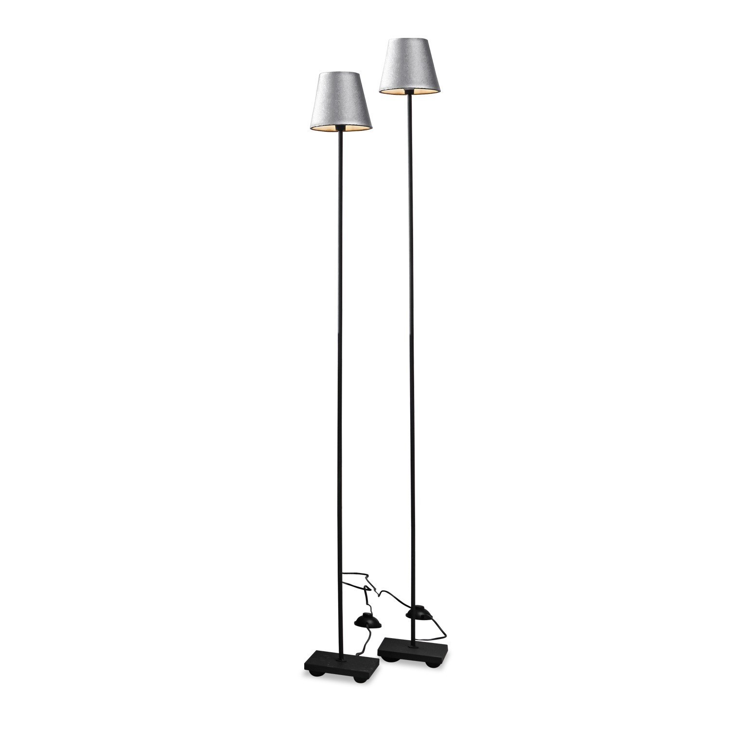 silber/schwarz Zweier-Set Stehlampen Tacoma mit schwarzem Fuß und grauem Lampenschirm, modernes Wohnzimmerlicht