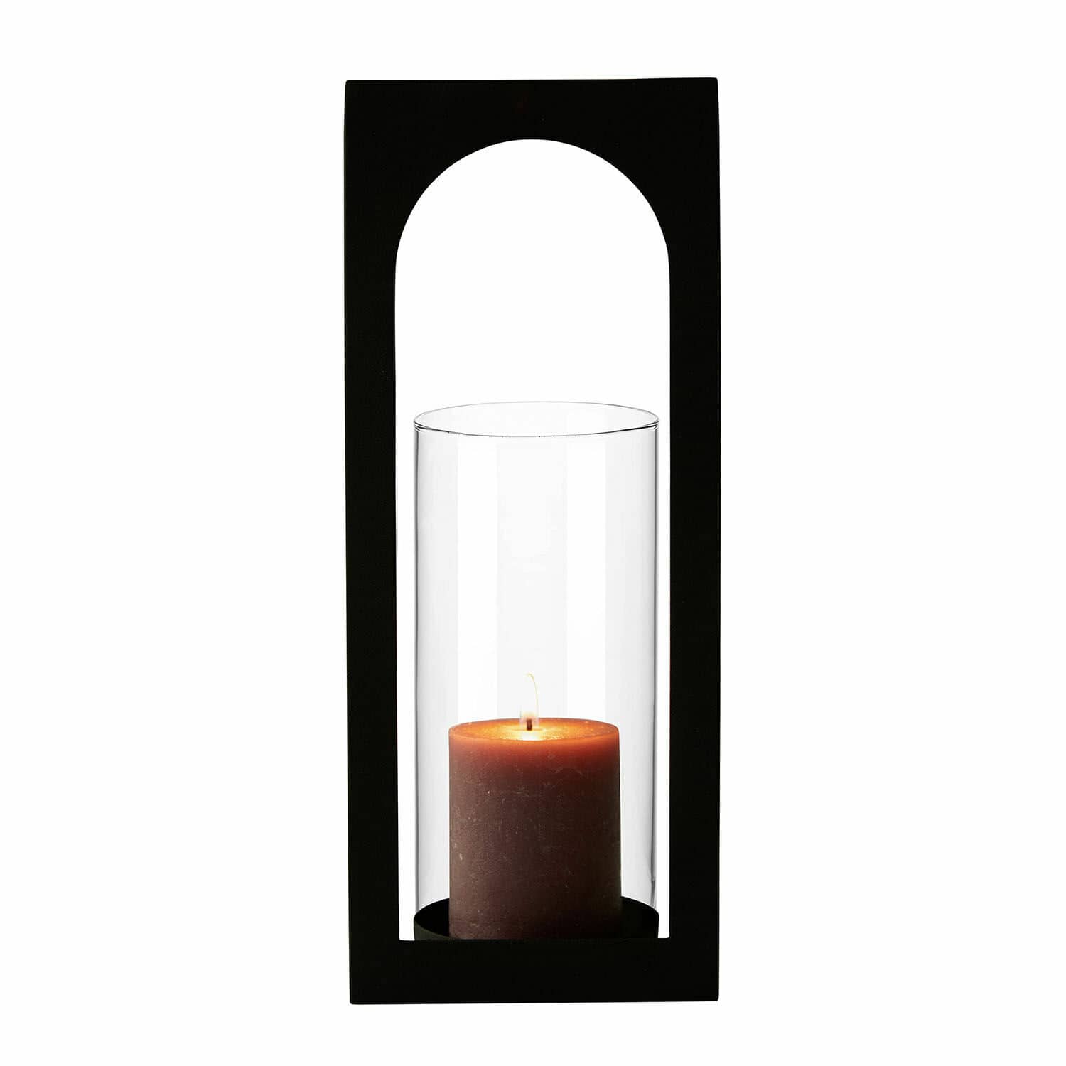 Wandkerzenhalter Maidis Schwarze Metalllaterne mit klarem Glas und brauner Kerze für Wohnraumdekoration