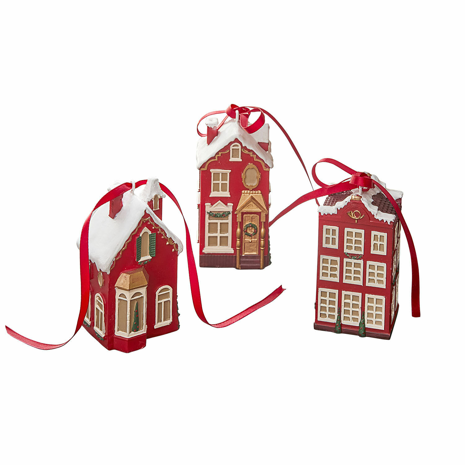 Anhänger 3er Set Aravyn Set aus drei roten Hausanhängern mit weißem Dach und rotem Band als Christbaumschmuck