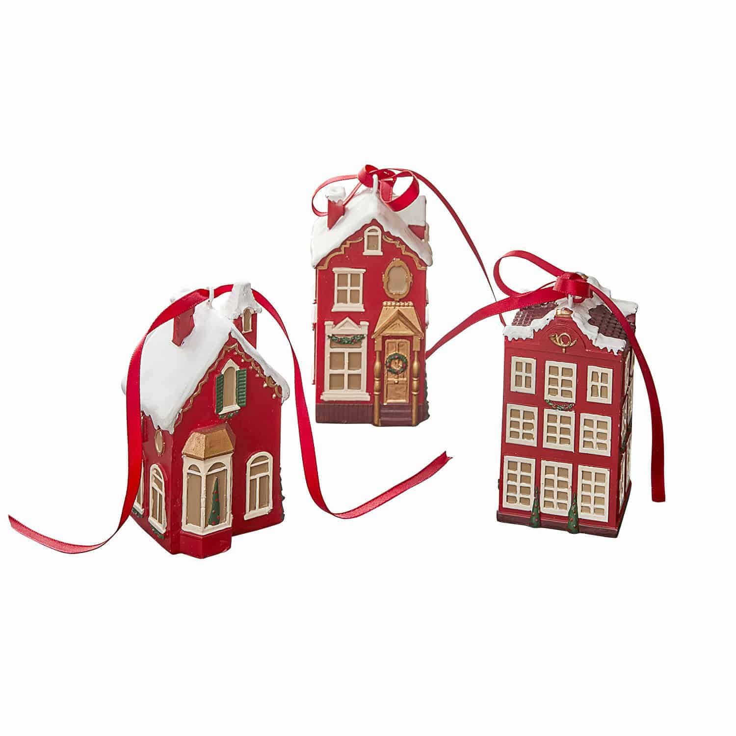 Anhänger 3er Set Aravyn Set aus drei roten Hausanhängern mit weißem Dach und rotem Band als Christbaumschmuck