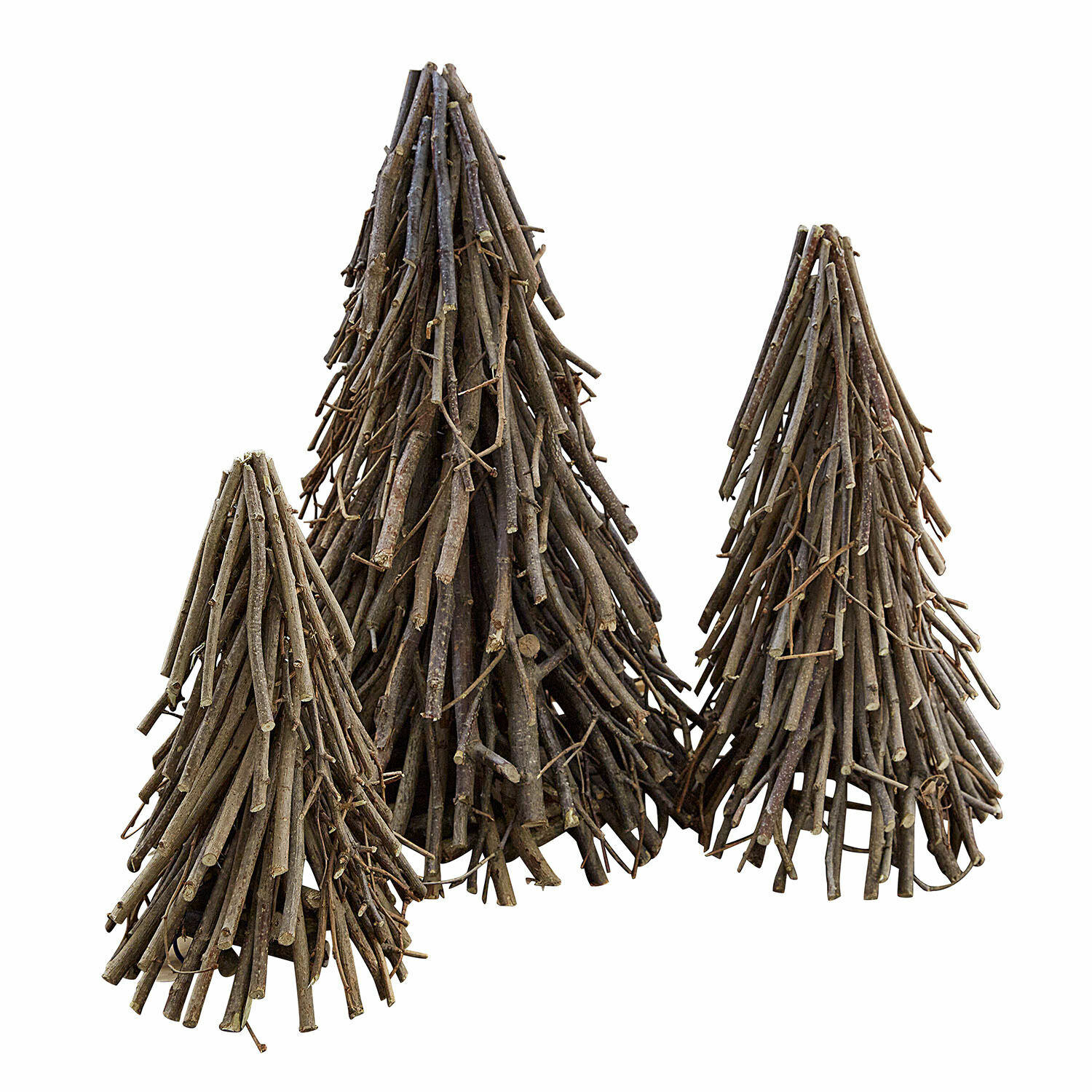 Deko-Baum 3er Set Orilev Dekorative Kegel aus natürlichen braunen Ästen für Wohn- und Gartendekoration